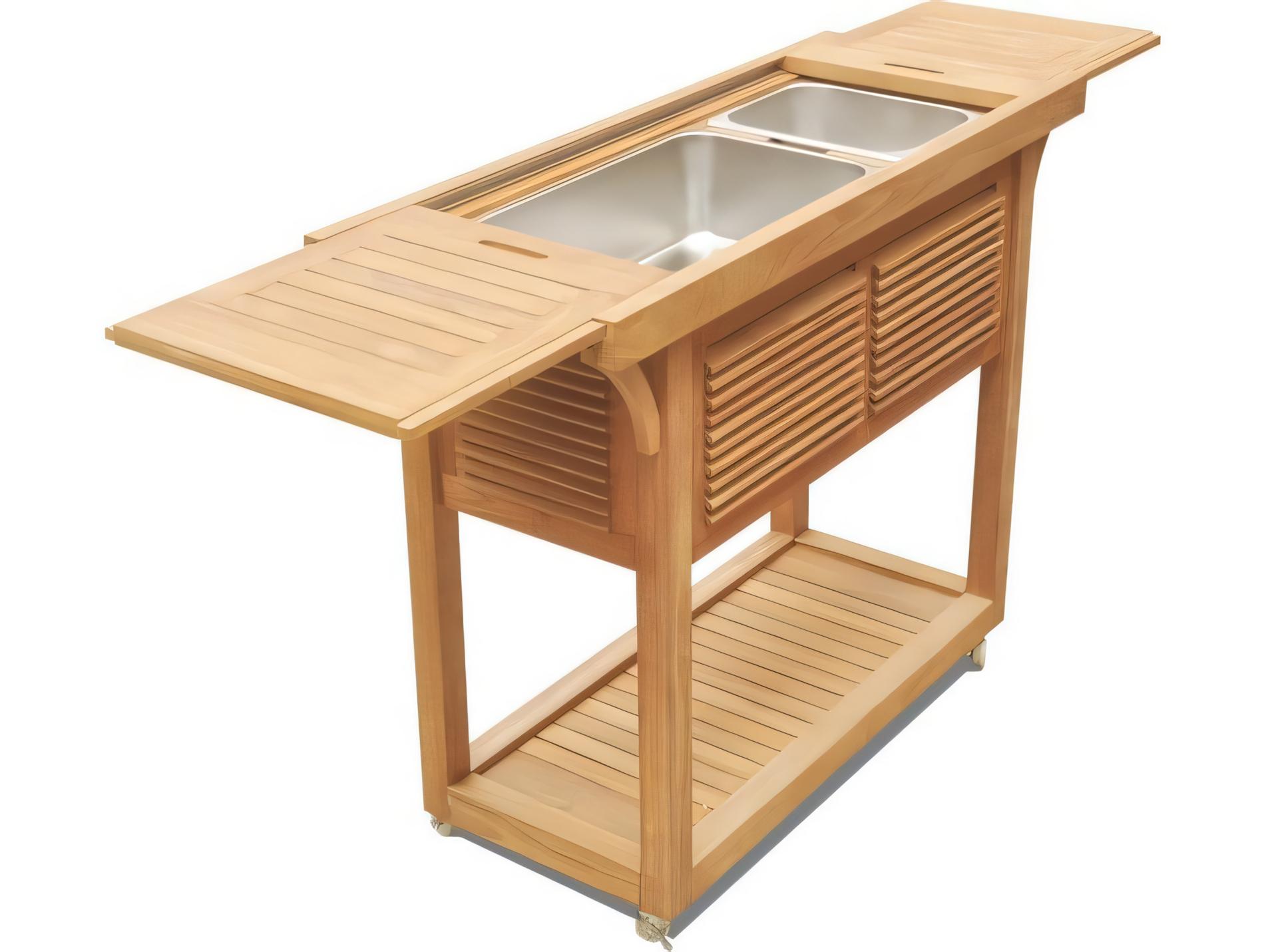 Teak Smith Solvang Teak Bar Cart with Extendable Beverage Tub