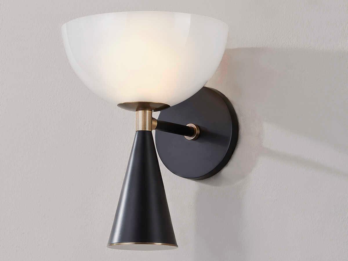 Troy Lighting Payson 1-Light Patina Brass Black Glass Wall Sconce