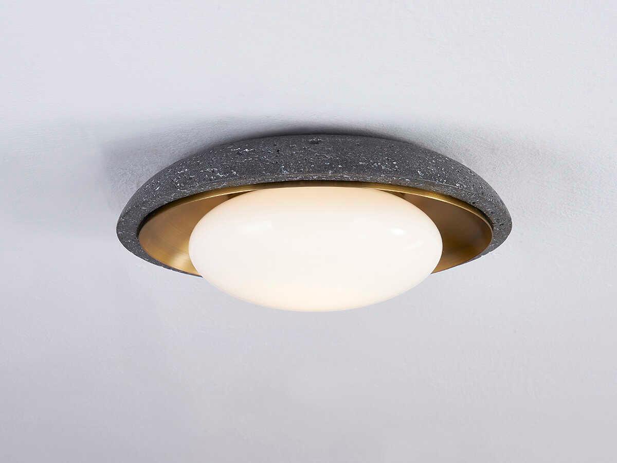 Troy Lighting Rocklin 1-Light Patina Brass Gray Glass LED Round Flush Mount