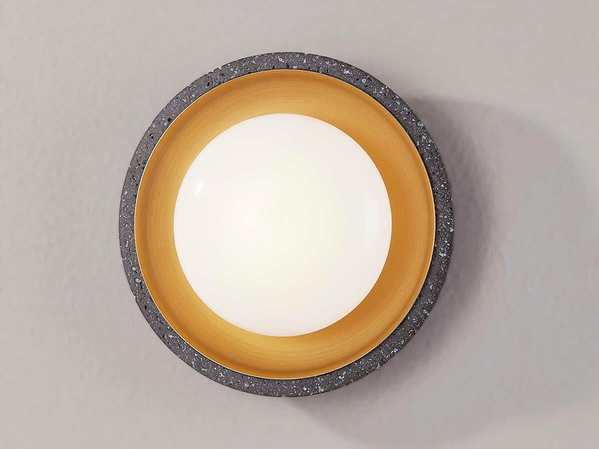 Troy Lighting Rocklin 1-Light Patina Brass Gray Glass LED Round Flush Mount