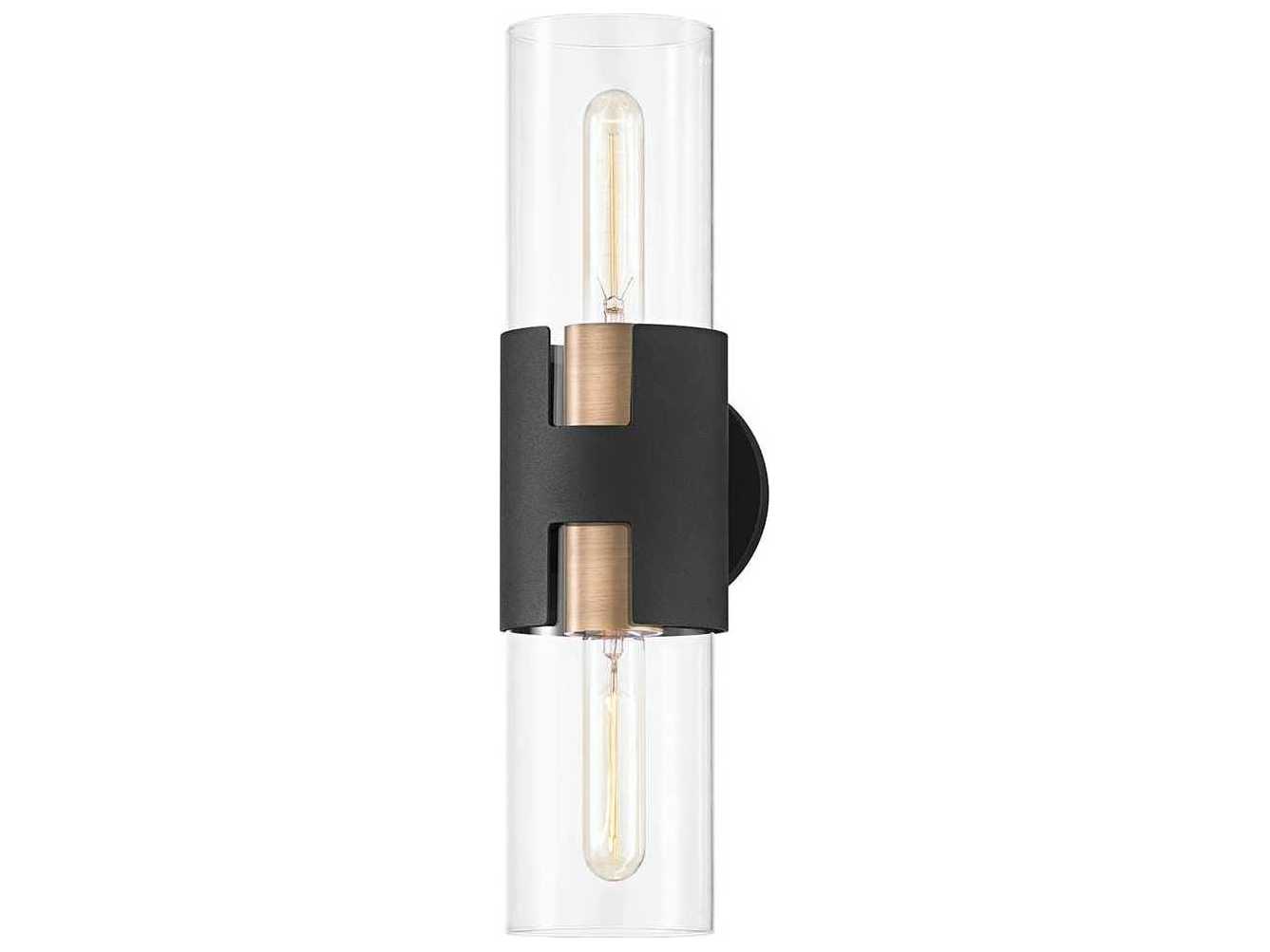 Troy Lighting Amado 2-Light Brass Black Glass Wall Sconce