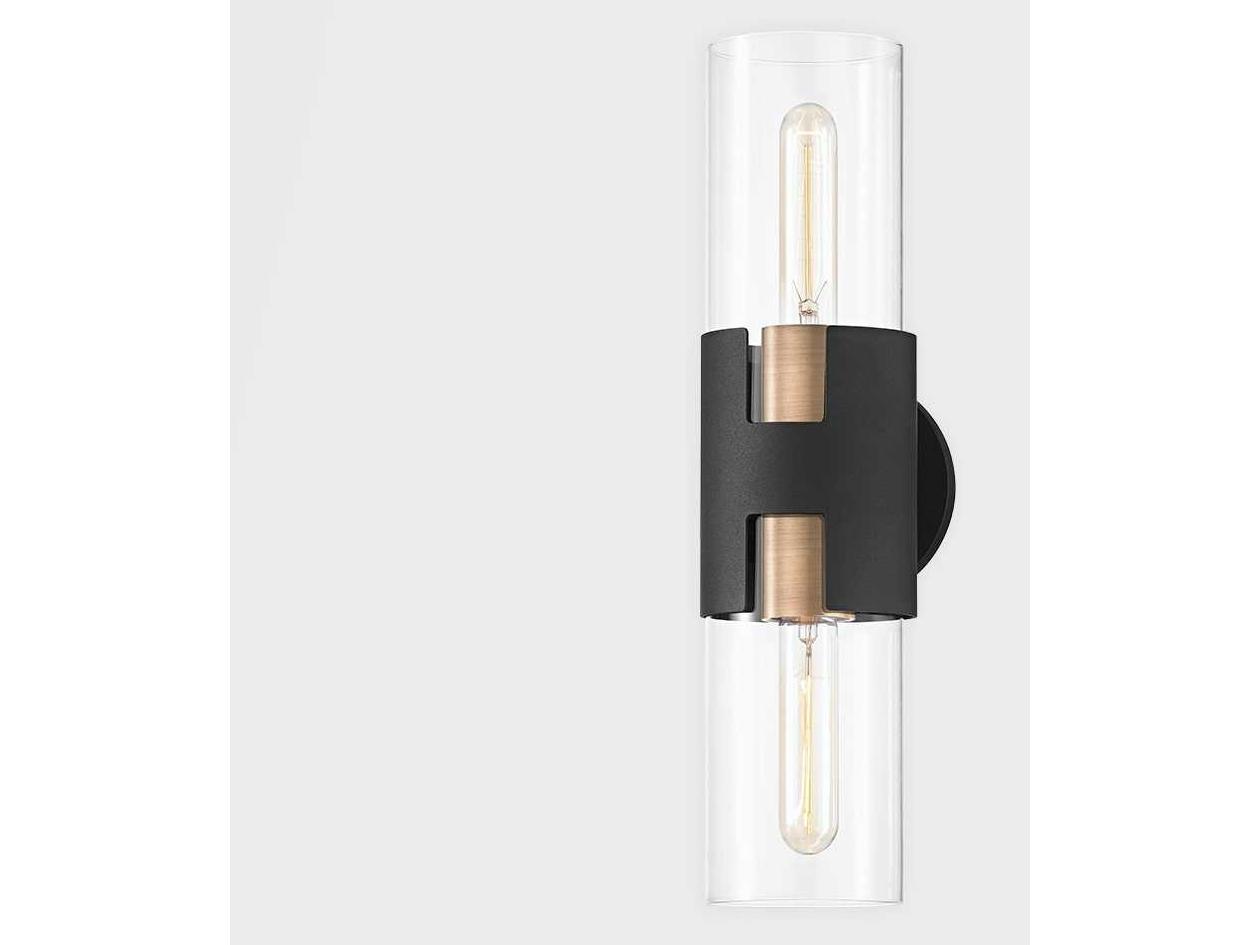 Troy Lighting Amado 2-Light Brass Black Glass Wall Sconce