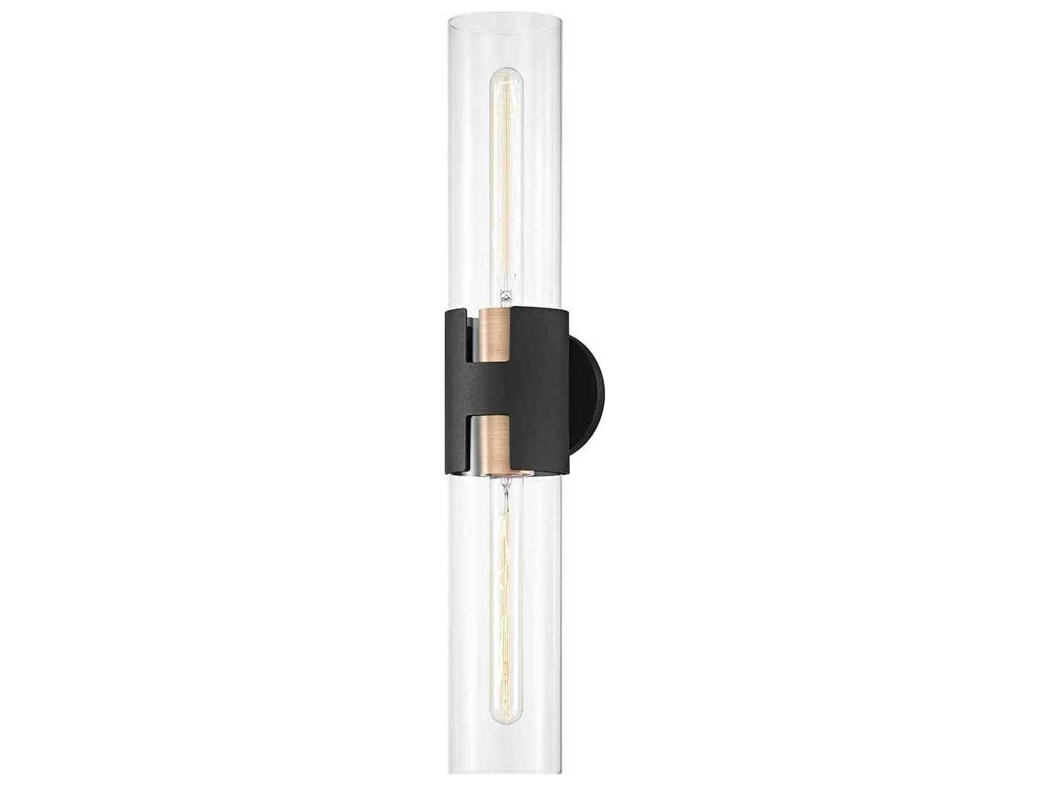 Troy Lighting Amado 2-Light Brass Black Glass Wall Sconce