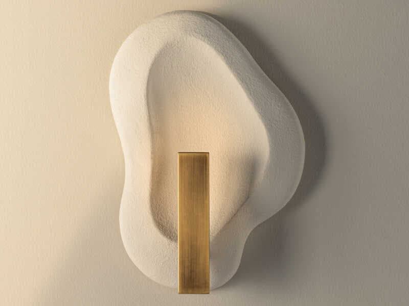 Troy Lighting Chandler Mclellan Jura 1-Light Patina Brass Ceramic Rustic Shell White Wall Sconce