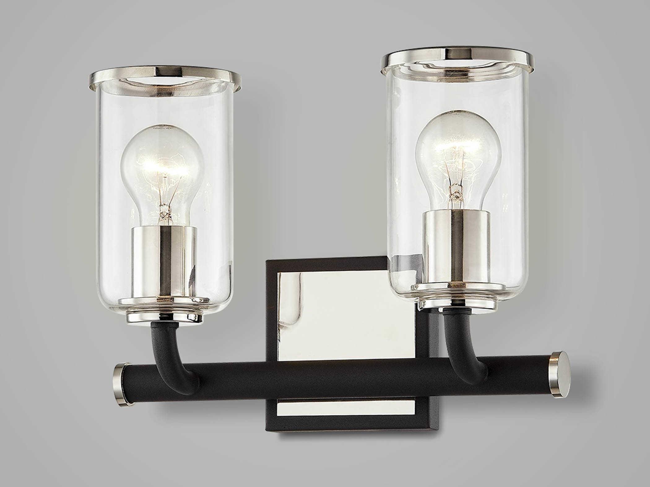 Troy Lighting Aeon 2-Light Carbide Black Polished Nickel Glass Vanity Light