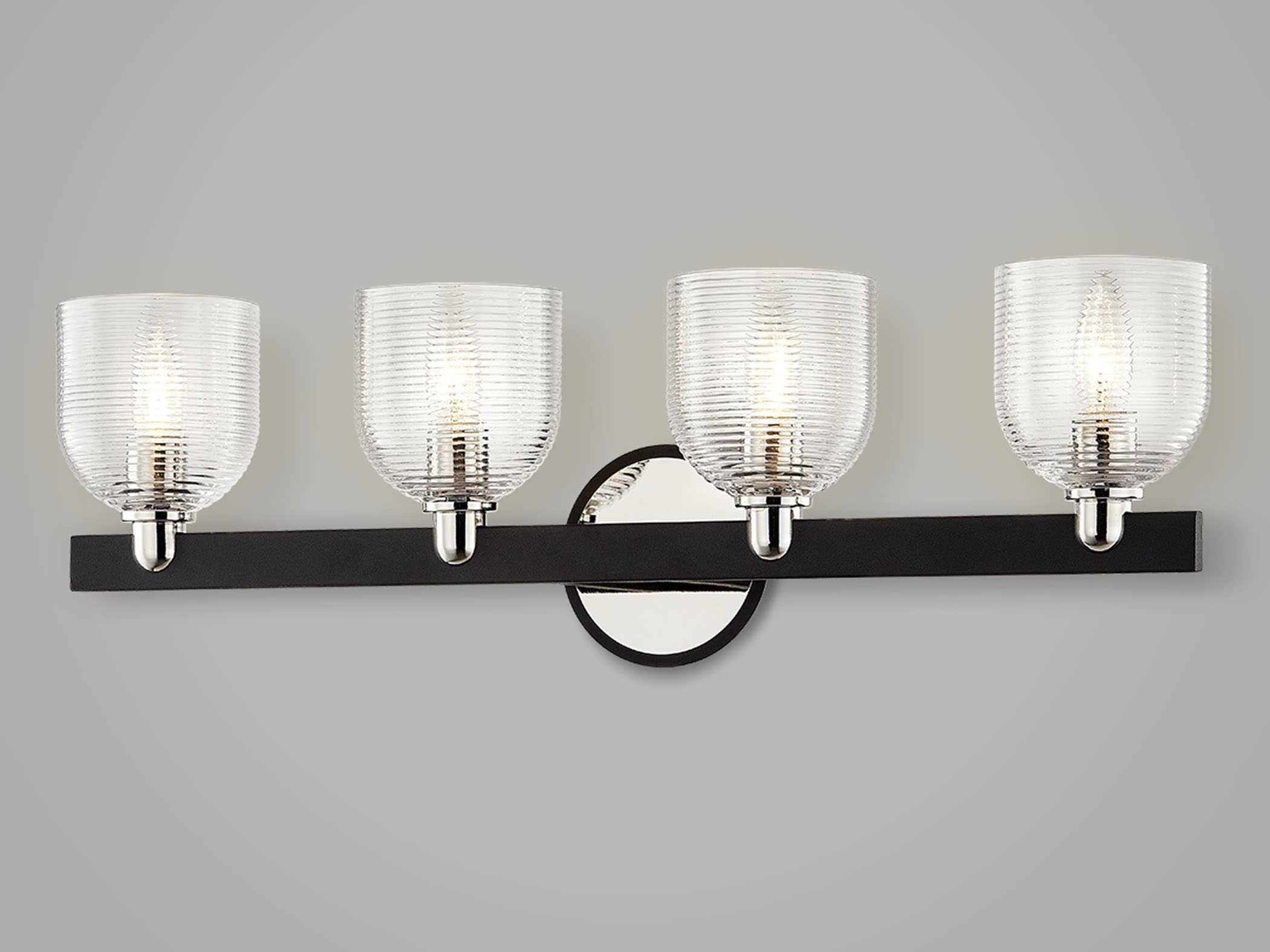 Troy Lighting Munich 4-Light Carbide Black Polished Nickel Glass Vanity Light