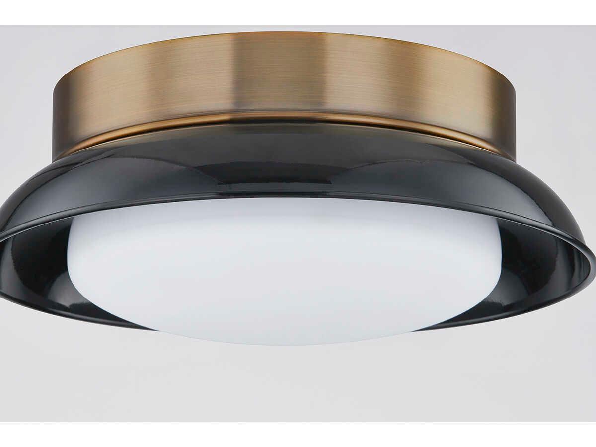 Troy Lighting Arnie 2-Light Patina Brass Black Glass Flush Mount