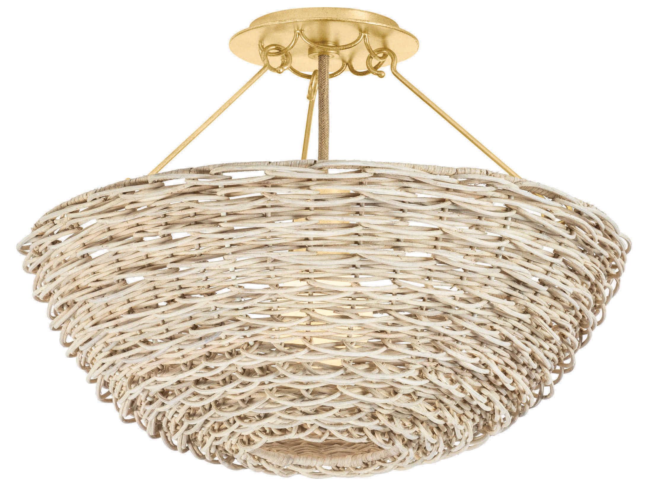 Troy Lighting Campo 1-Light Vintage Gold Leaf White Bowl Semi Flush Mount