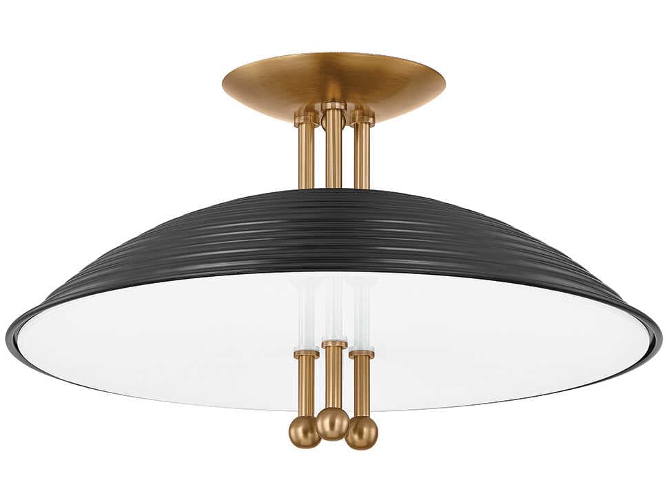 Troy Lighting Larkin 3-Light Patina Brass Soft Black Dome Semi Flush Mount