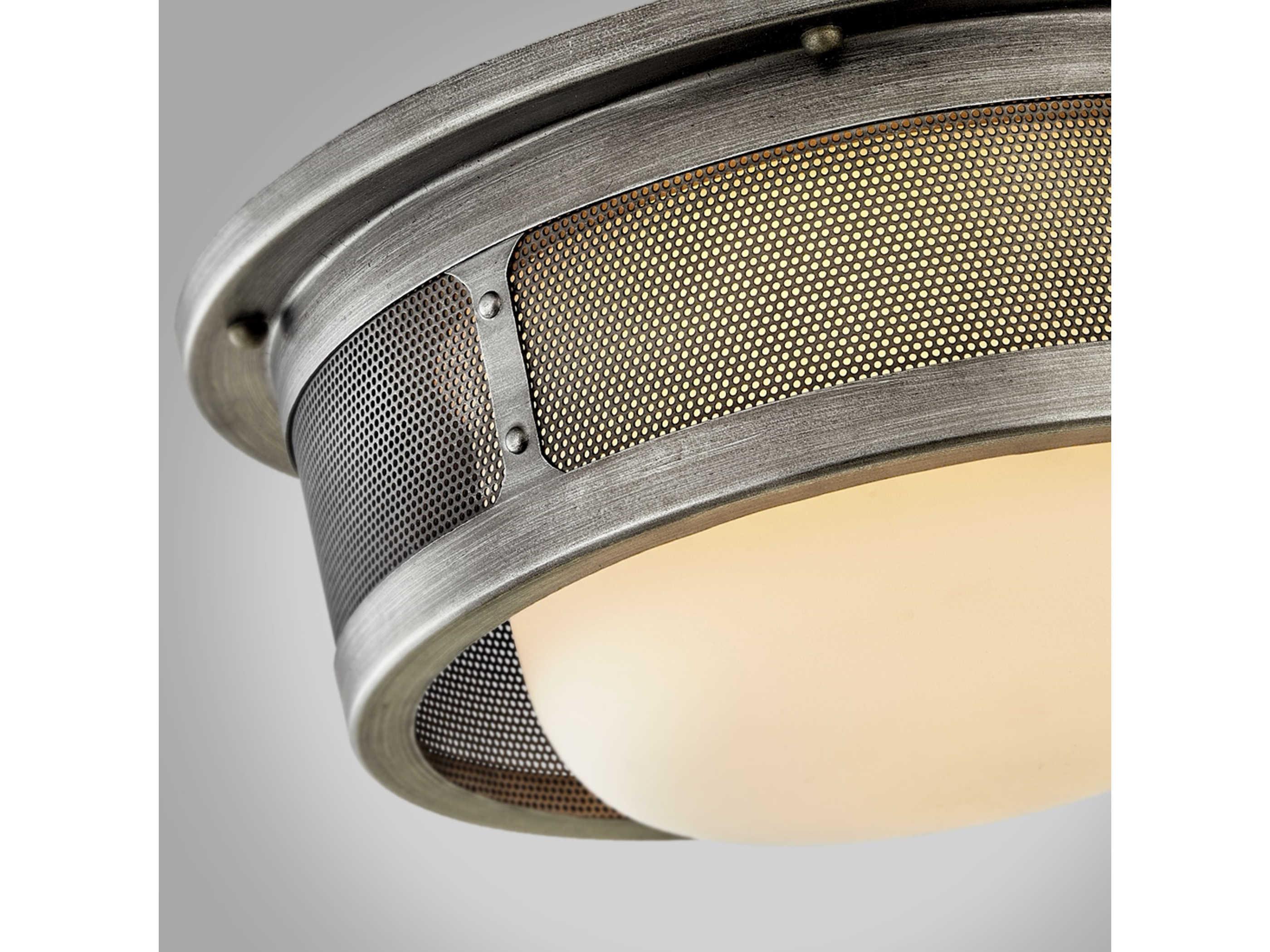 Troy Lighting Bauer 1-Light Antique Pewter Glass Drum Flush Mount