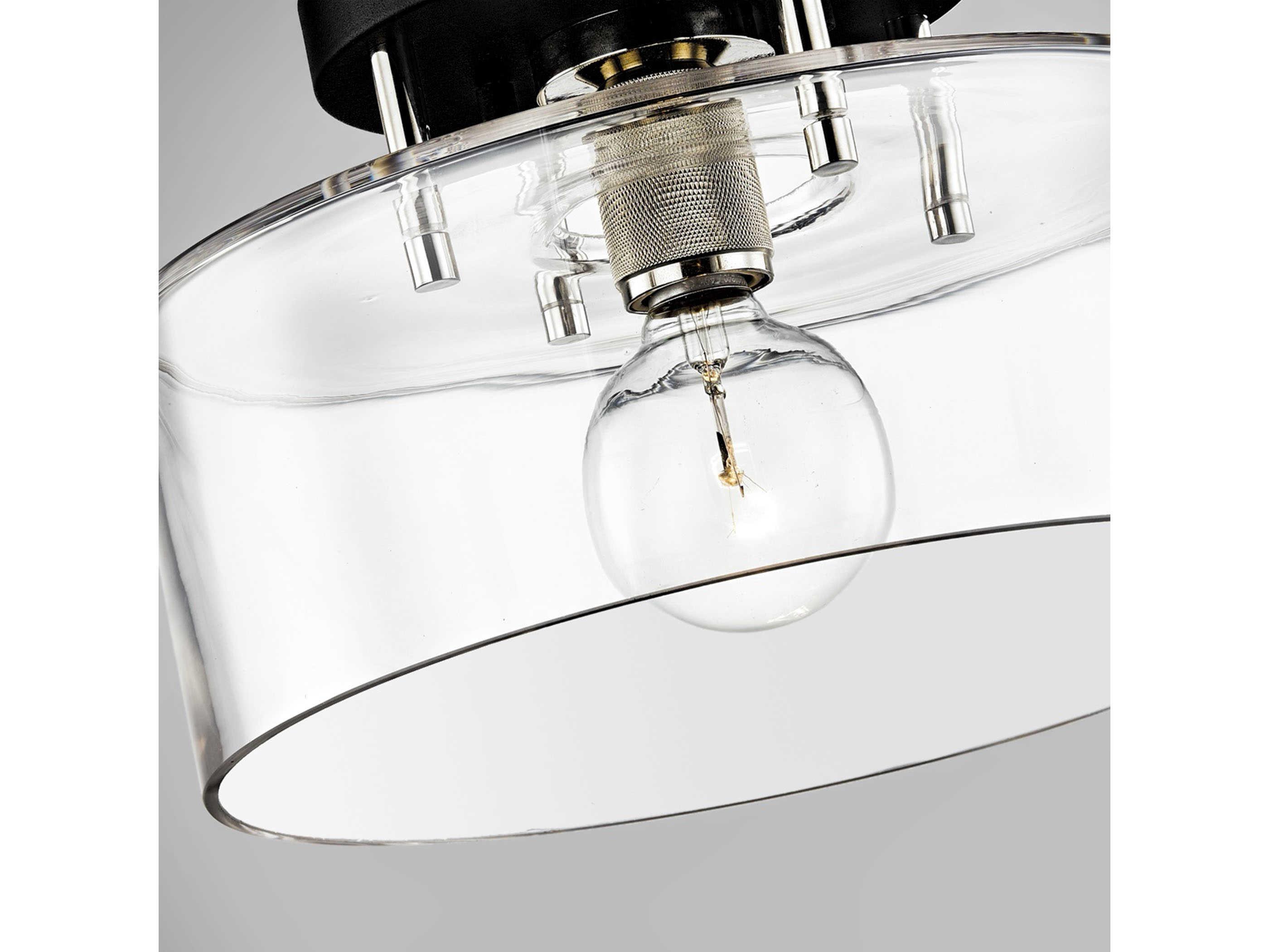 Troy Lighting Bergamot Station 1-Light Carbide Black Polished Nickel Glass Drum Semi Flush Mount