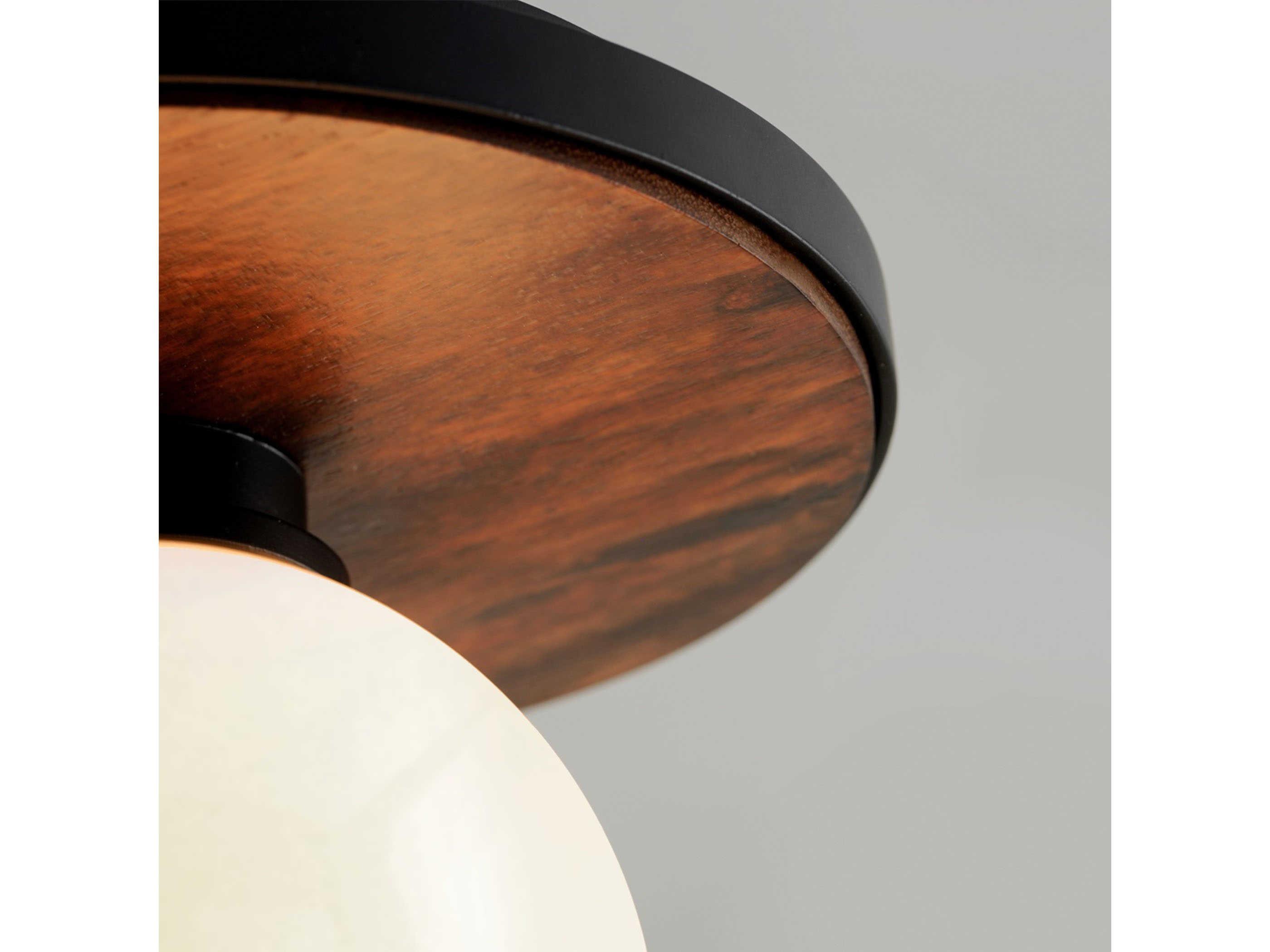 Troy Lighting Cadet 1-Light Black Natural Acacia Brown Glass Globe Flush Mount