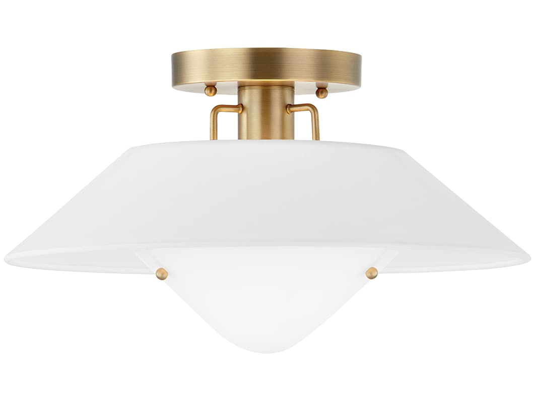 Troy Lighting Otto 1-Light Patina Brass White Semi Flush Mount