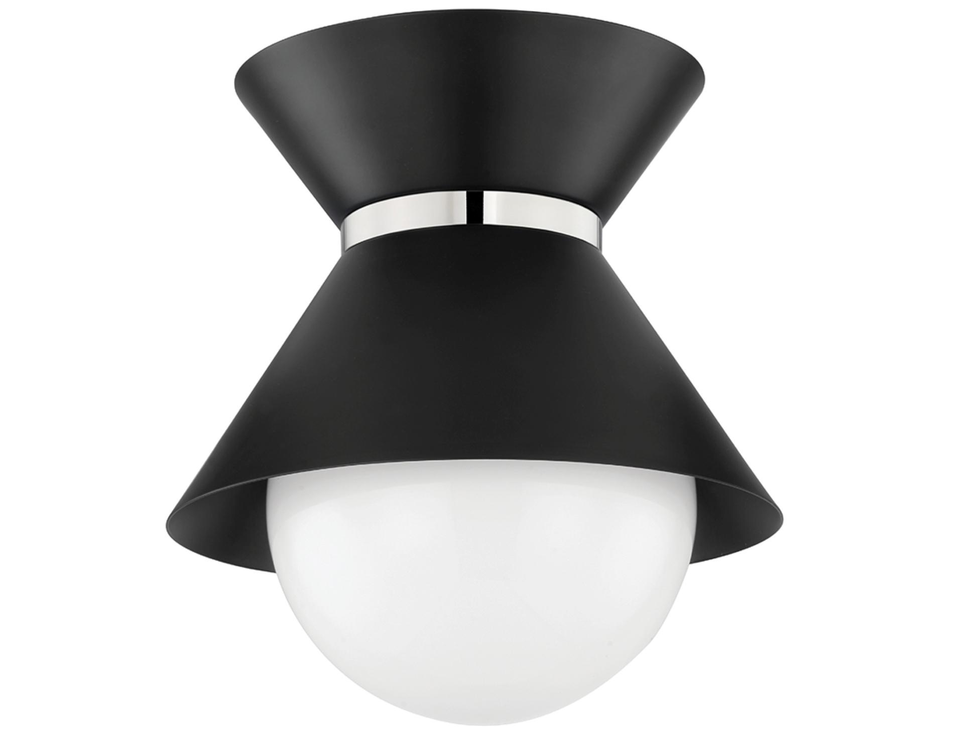 Troy Lighting Scout 1-Light Soft Black Polished Nickel Glass Globe Flush Mount