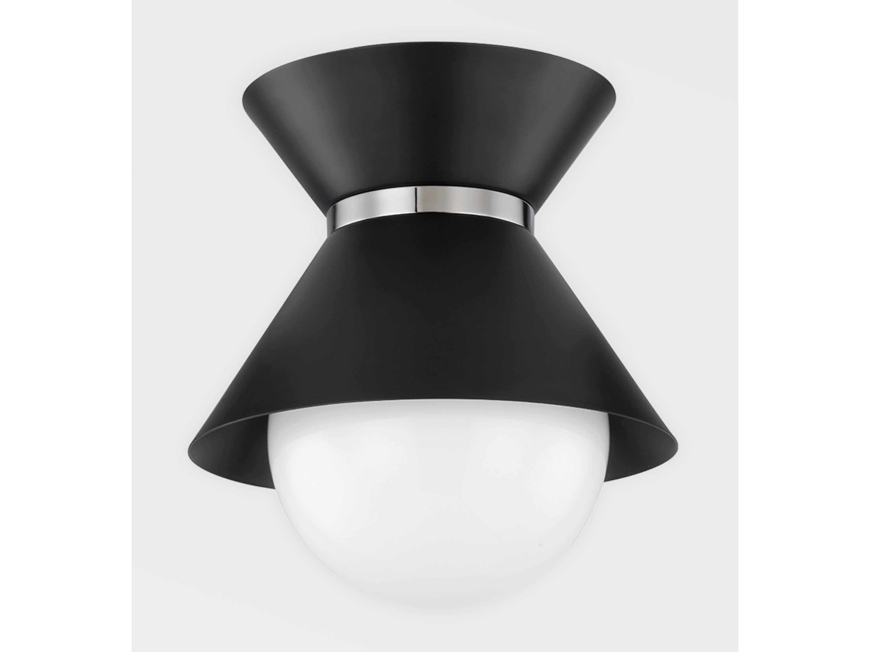 Troy Lighting Scout 1-Light Soft Black Polished Nickel Glass Globe Flush Mount