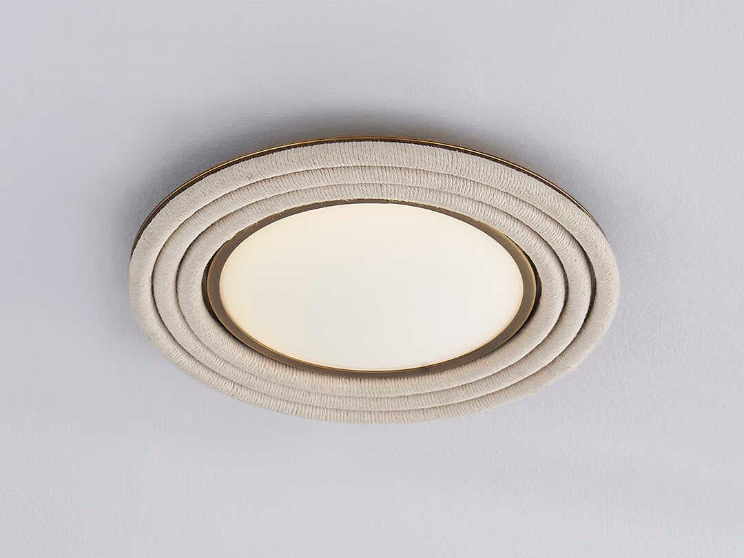 Troy Lighting Zion 1-Light Patina Brass White Glass LED Round Flush Mount
