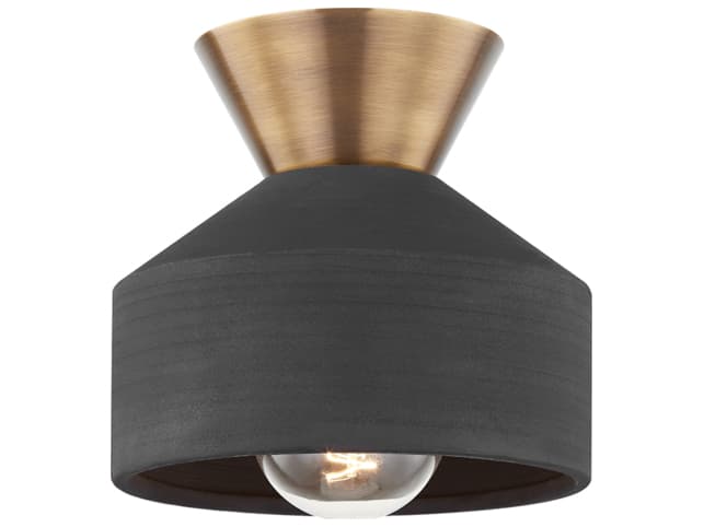 Troy Lighting Covina 1-Light Patina Brass Black Flush Mount