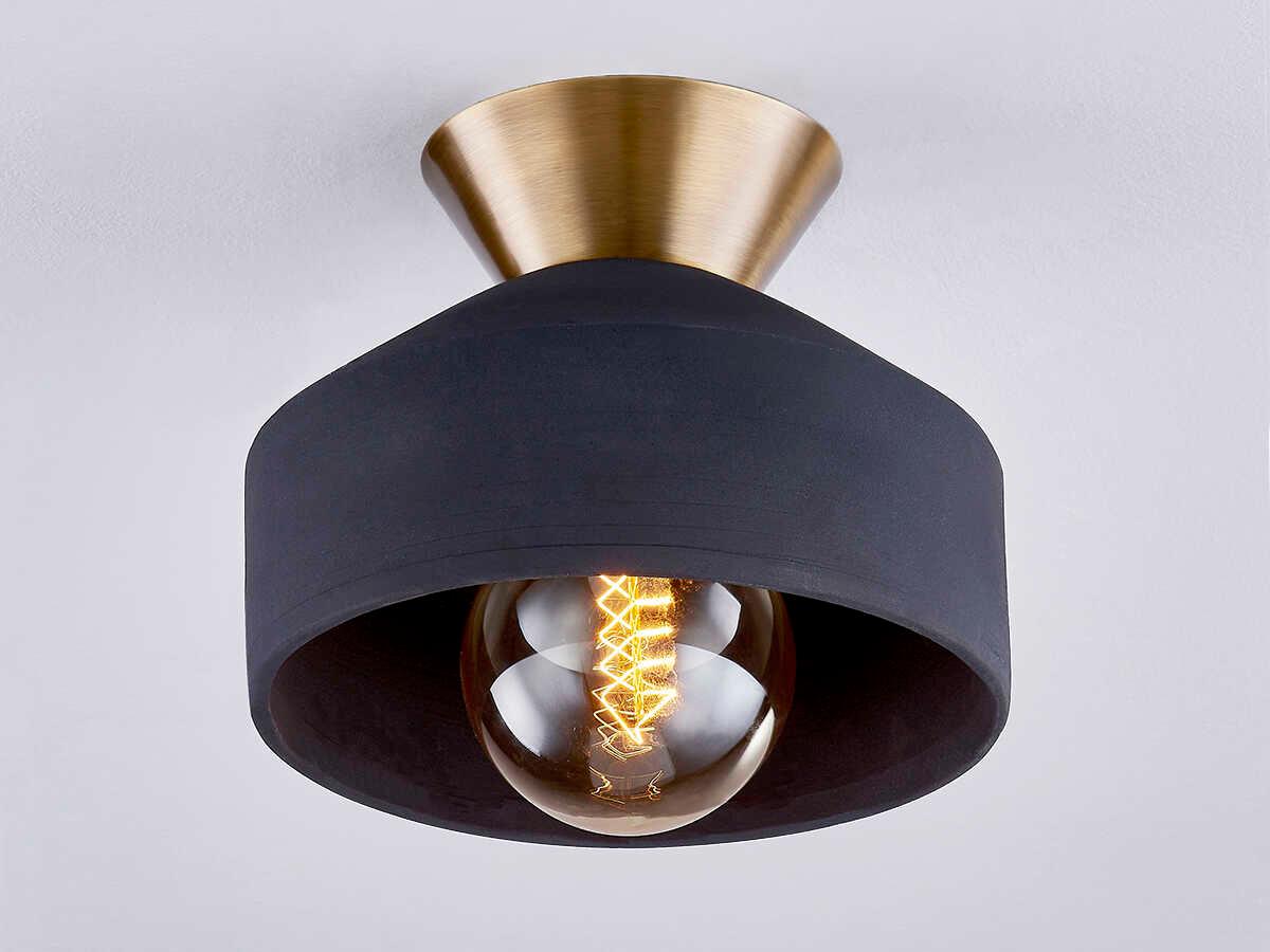 Troy Lighting Covina 1-Light Patina Brass Black Flush Mount