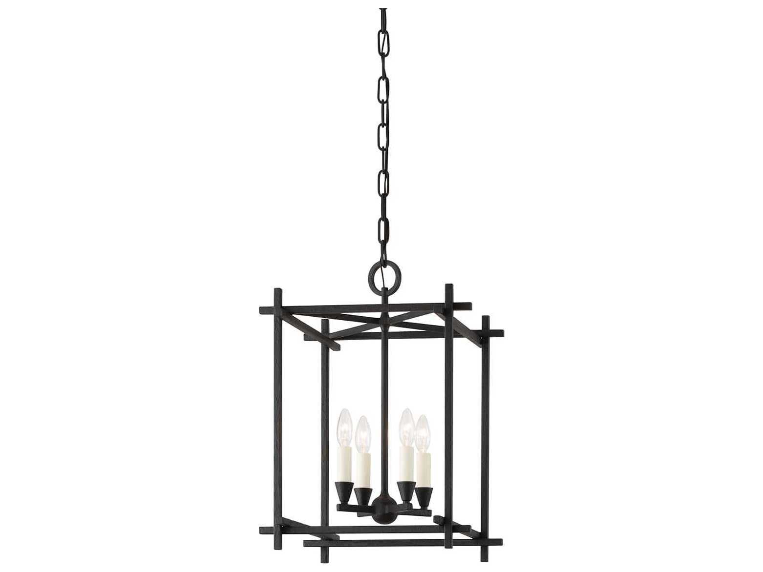 Troy Lighting Huck 4-Light Black Candelabra Geometric Lantern Chandelier