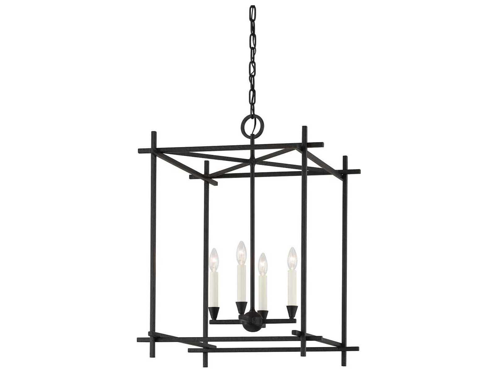 Troy Lighting Huck 4-Light Black Candelabra Geometric Lantern Chandelier