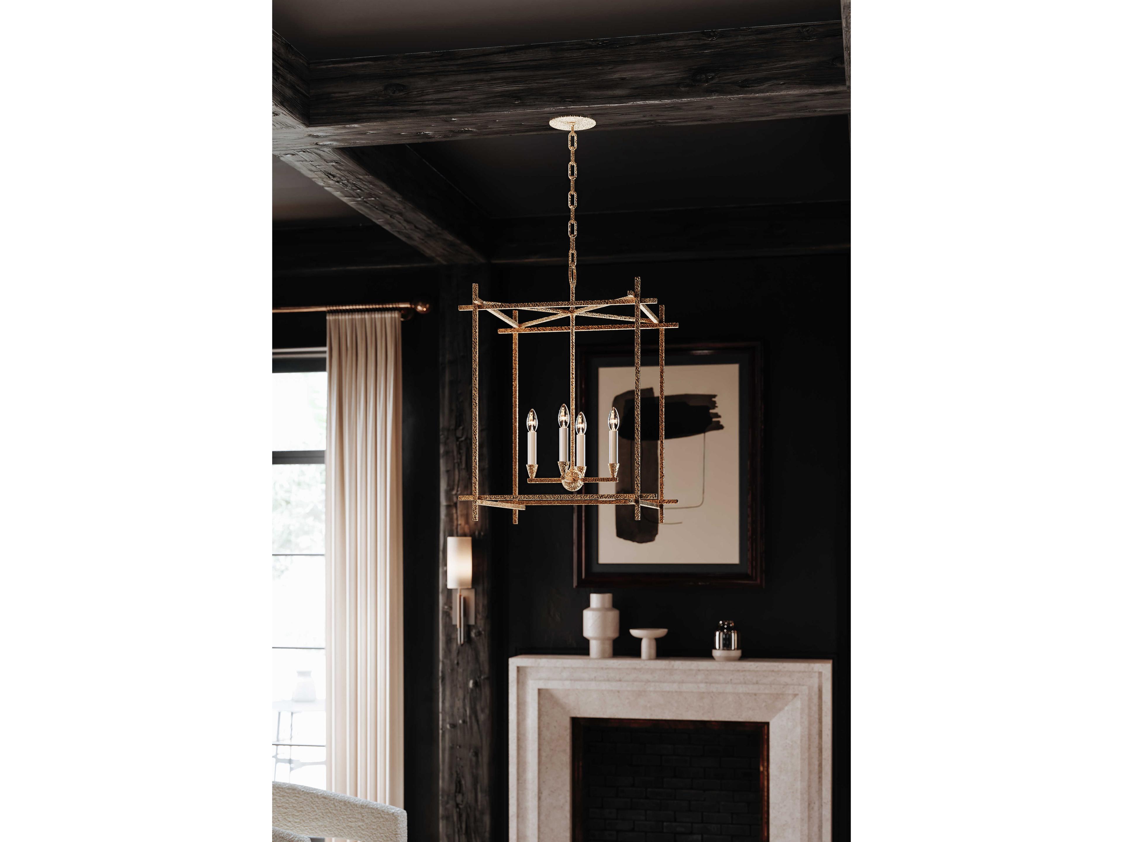 Troy Lighting Huck 4-Light Gold Candelabra Geometric Lantern Chandelier