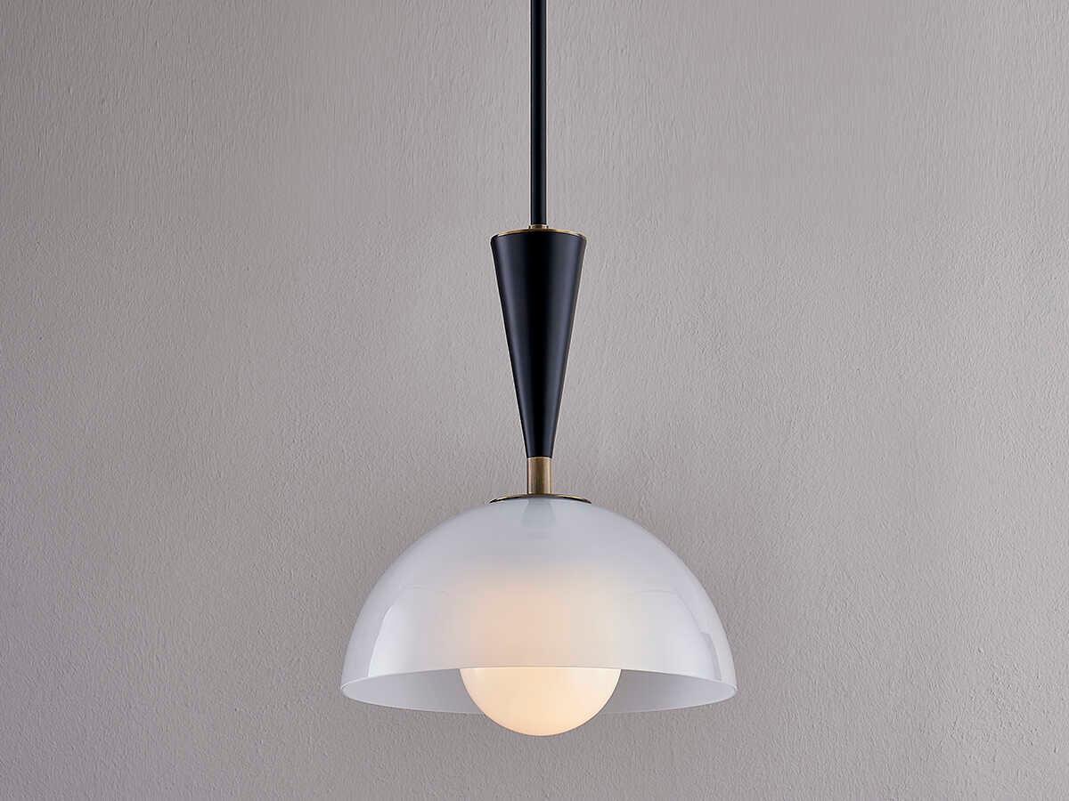 Troy Lighting Payson 1-Light Patina Brass Black Glass Dome Mini Pendant