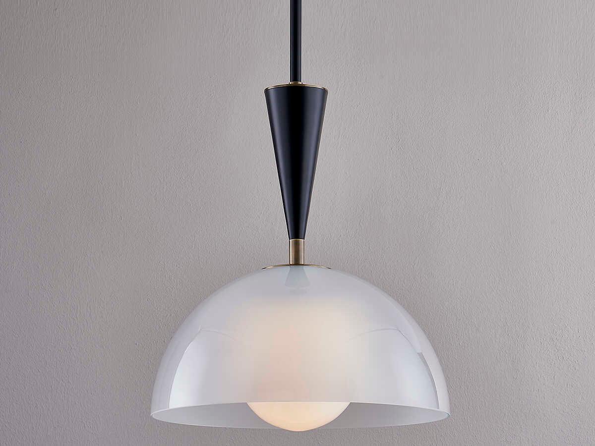 Troy Lighting Payson 1-Light Patina Brass Black Glass Dome Pendant