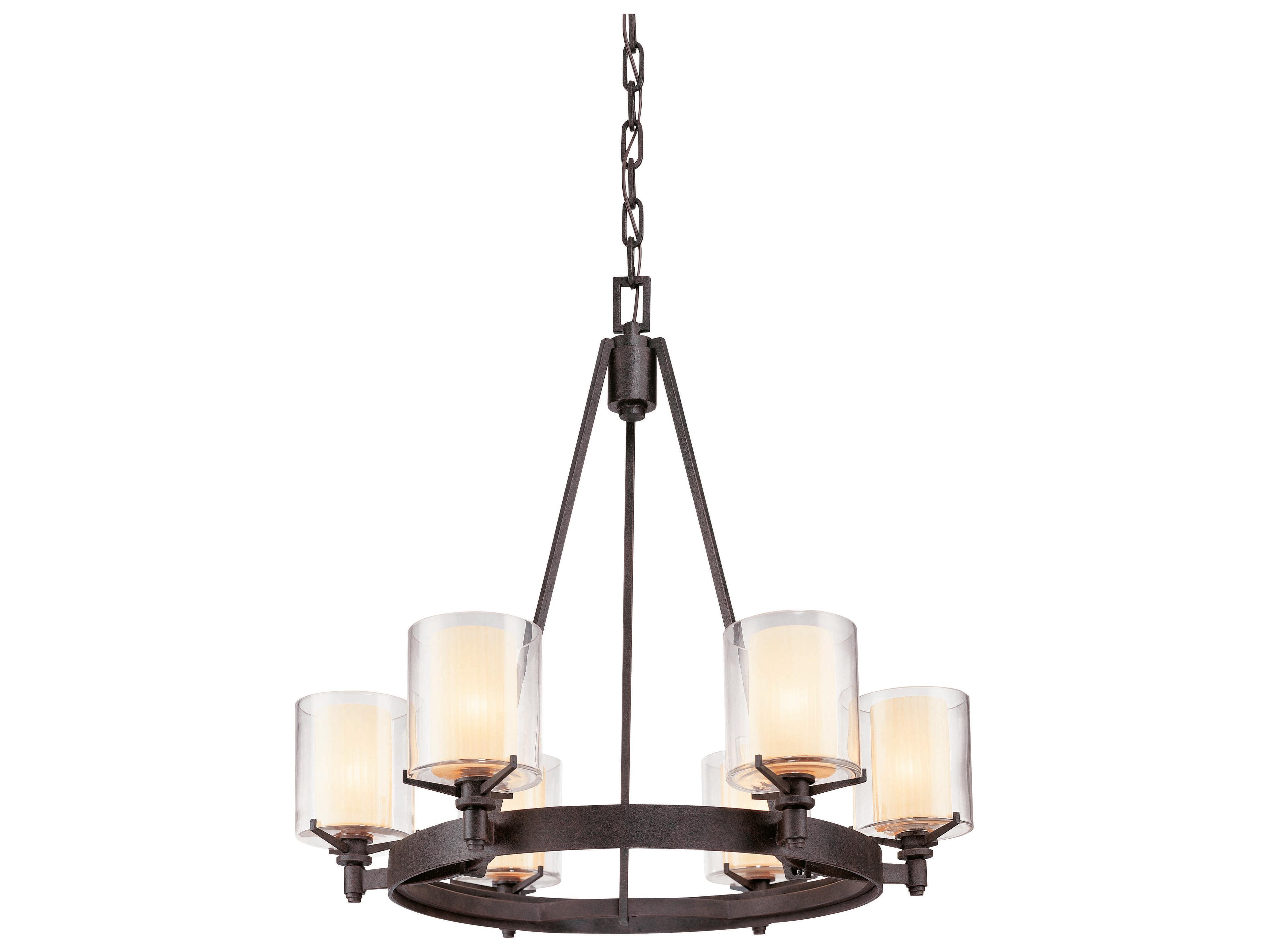 Troy Lighting Arcadia 6-Light French Iron Black Glass Candelabra Cylinder Chandelier