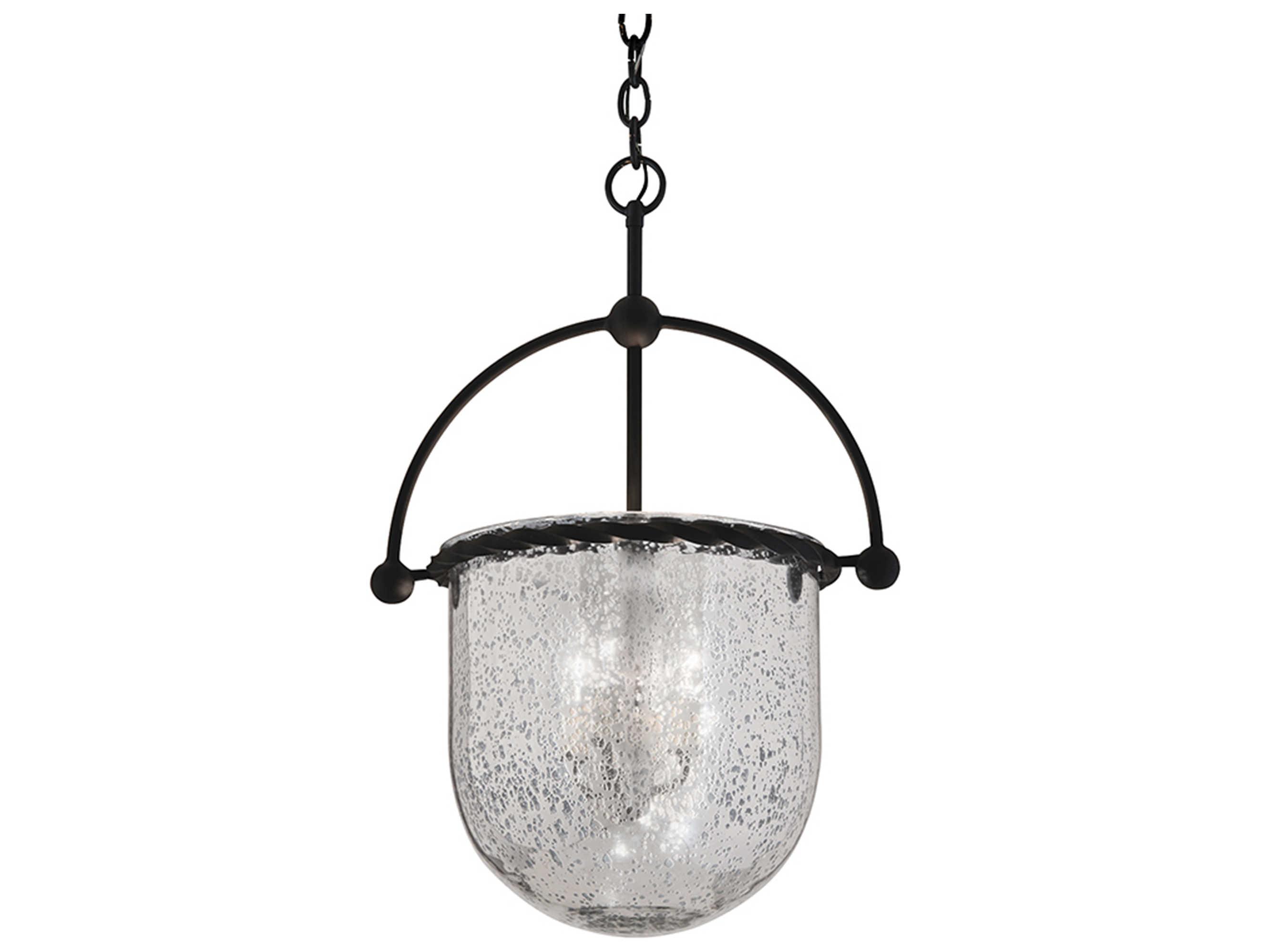 Troy Lighting Mercury 3-Light Old Iron Black Glass Bell Pendant