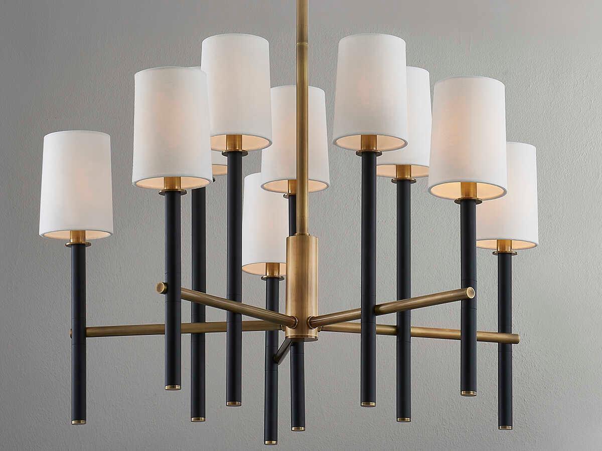 Troy Lighting Belvedere 10-Light Patina Brass Black Candelabra Cylinder Chandelier