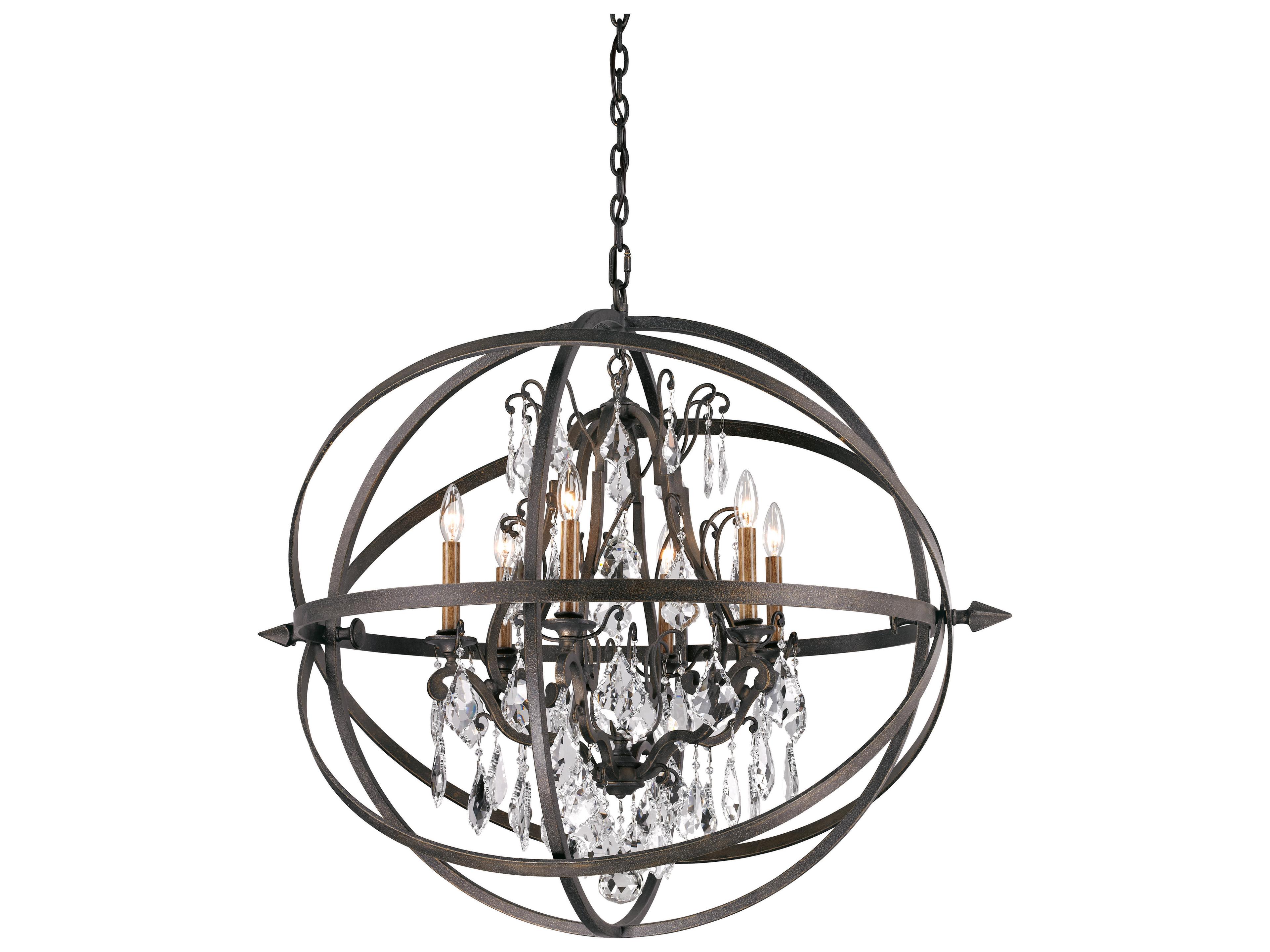 Troy Lighting Byron 6-Light Vintage Bronze Crystal Candelabra Globe Chandelier