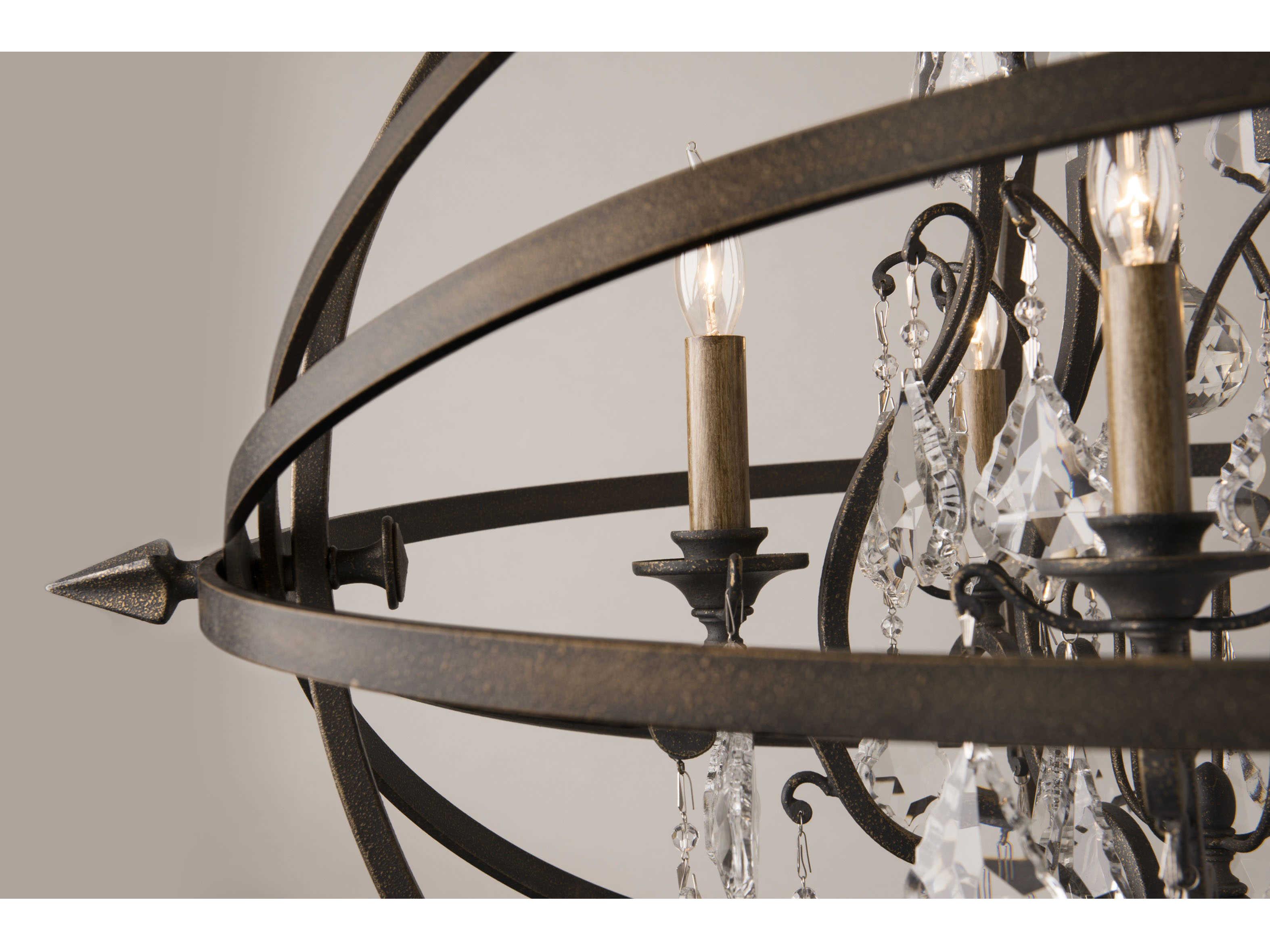 Troy Lighting Byron 6-Light Vintage Bronze Crystal Candelabra Globe Chandelier