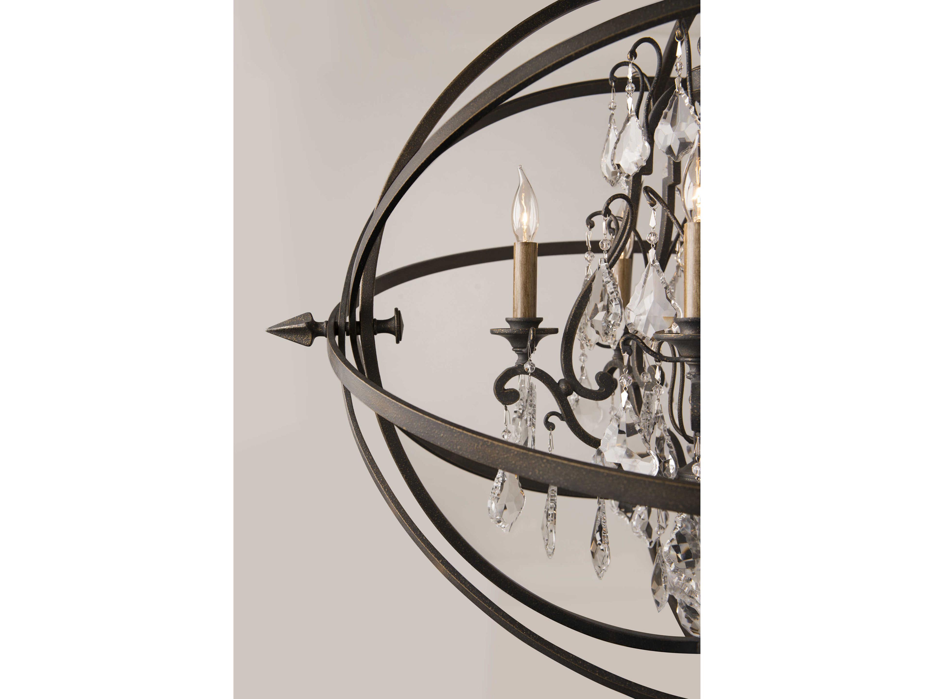 Troy Lighting Byron 6-Light Vintage Bronze Crystal Candelabra Globe Chandelier