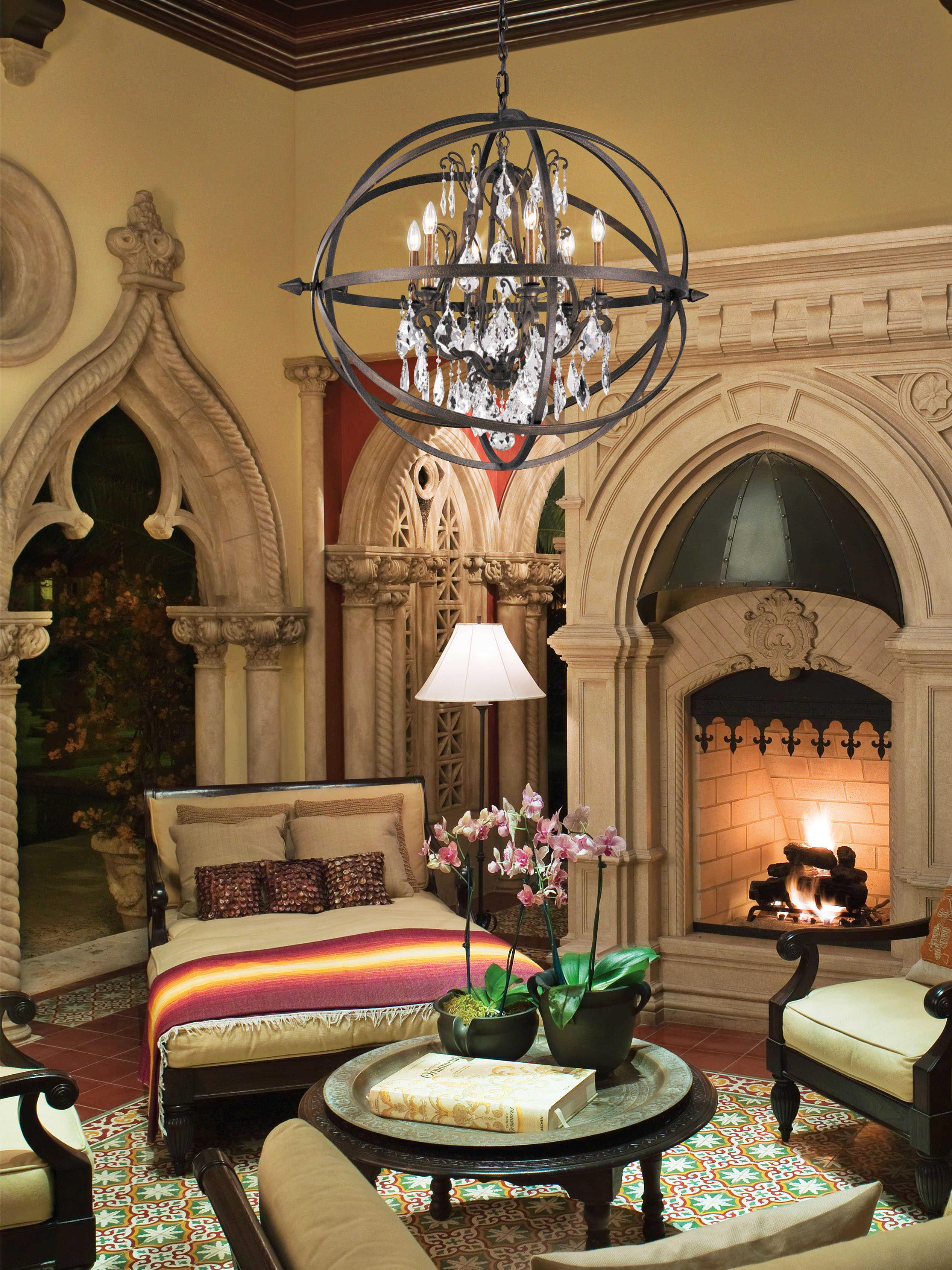 Troy Lighting Byron 6-Light Vintage Bronze Crystal Candelabra Globe Chandelier