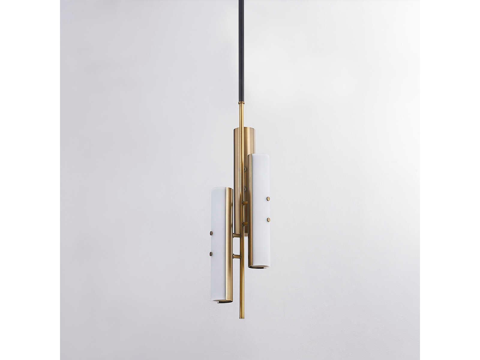 Troy Lighting Titus 3-Light Patina Brass Black Glass LED Cylinder Mini Pendant