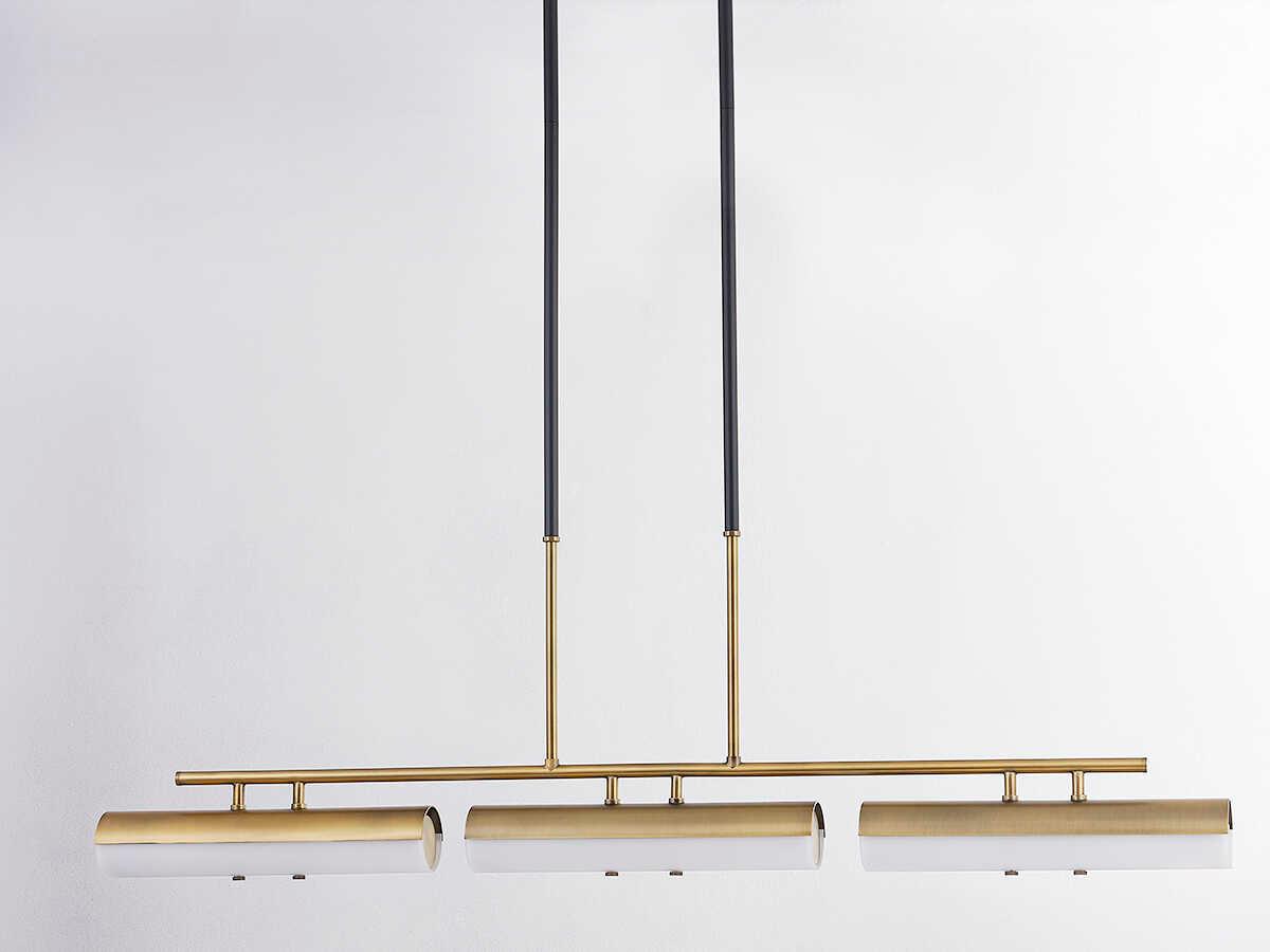 Troy Lighting Titus 3-Light Patina Brass Black Glass LED Cylinder Linear Island Pendant