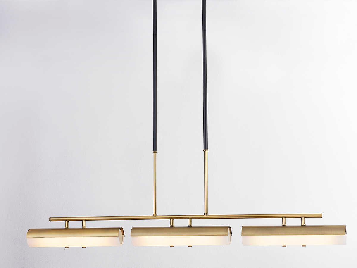 Troy Lighting Titus 3-Light Patina Brass Black Glass LED Cylinder Linear Island Pendant