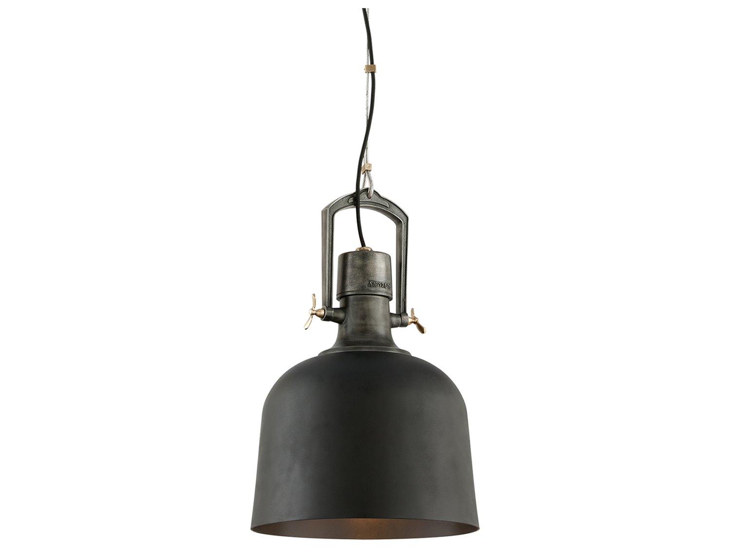 Troy Lighting Hangar 1-Light Old Silver With Aged Brass Accents Bell Pendant