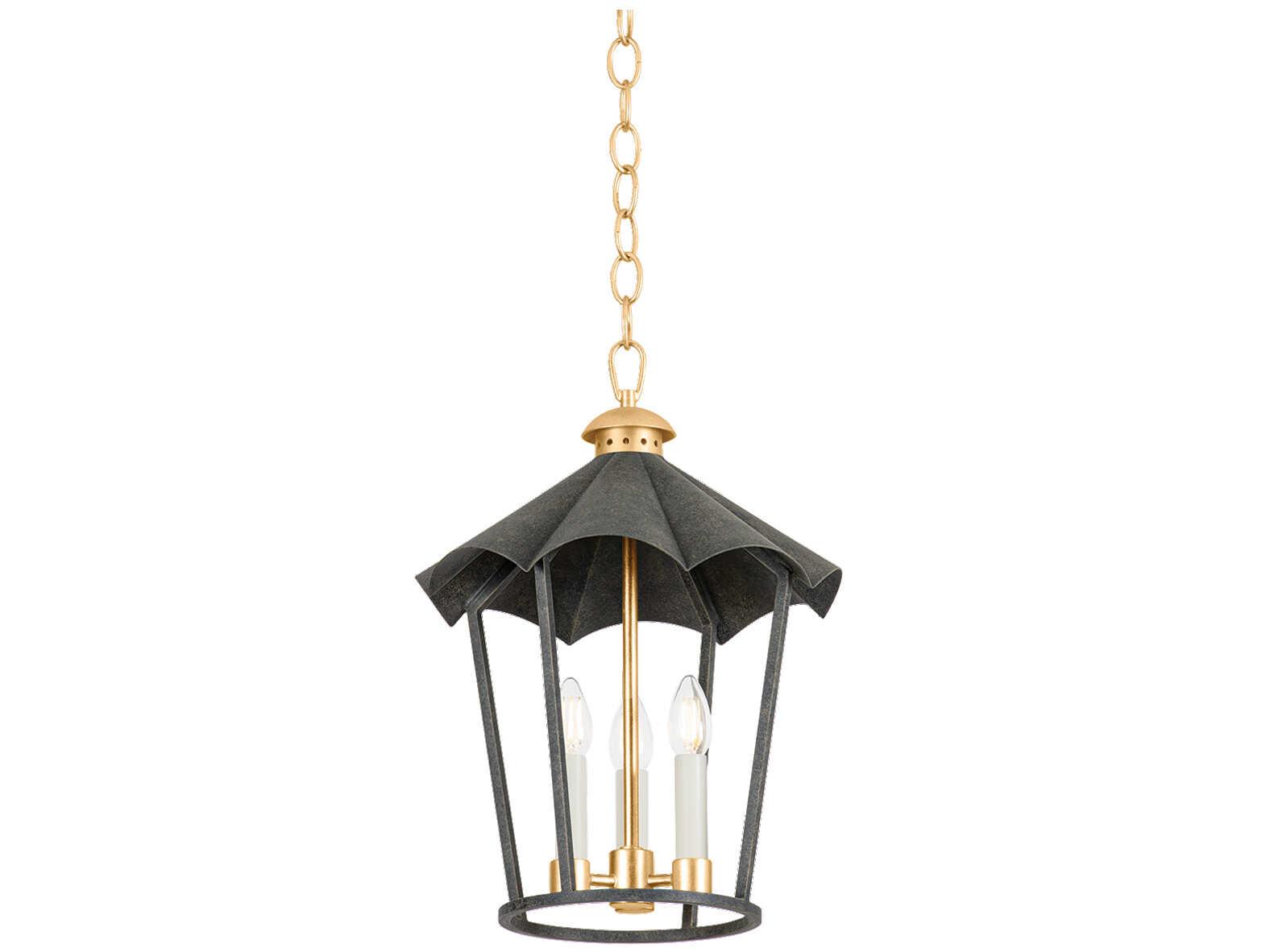Troy Lighting Wildomar 3-Light Vintage Gold Leaf French Iron Black Lantern Pendant