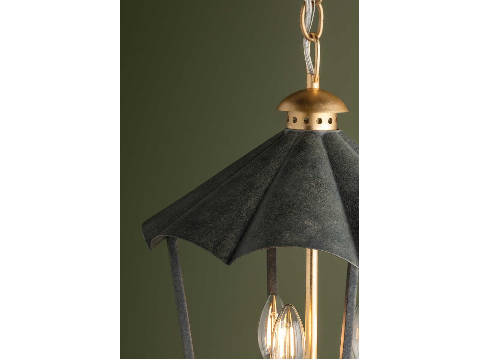 Troy Lighting Wildomar 3-Light Vintage Gold Leaf French Iron Black Lantern Pendant