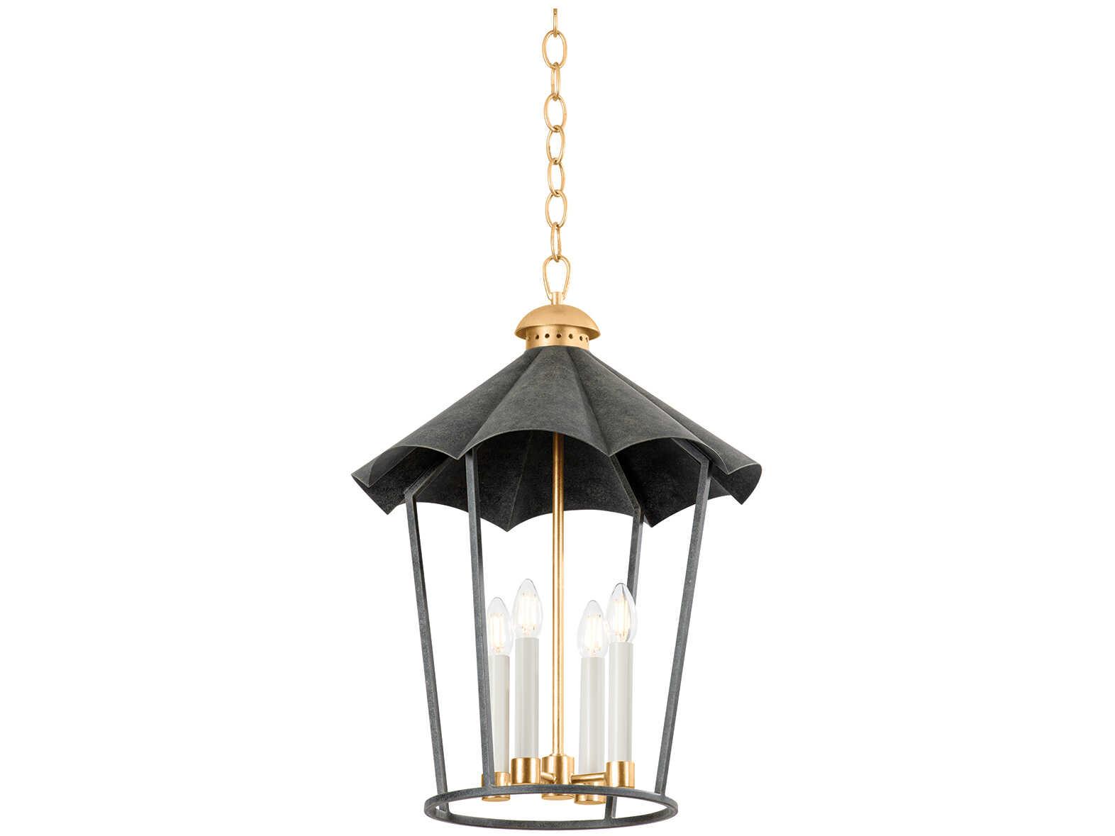 Troy Lighting Wildomar 4-Light Vintage Gold Leaf French Iron Black Lantern Pendant