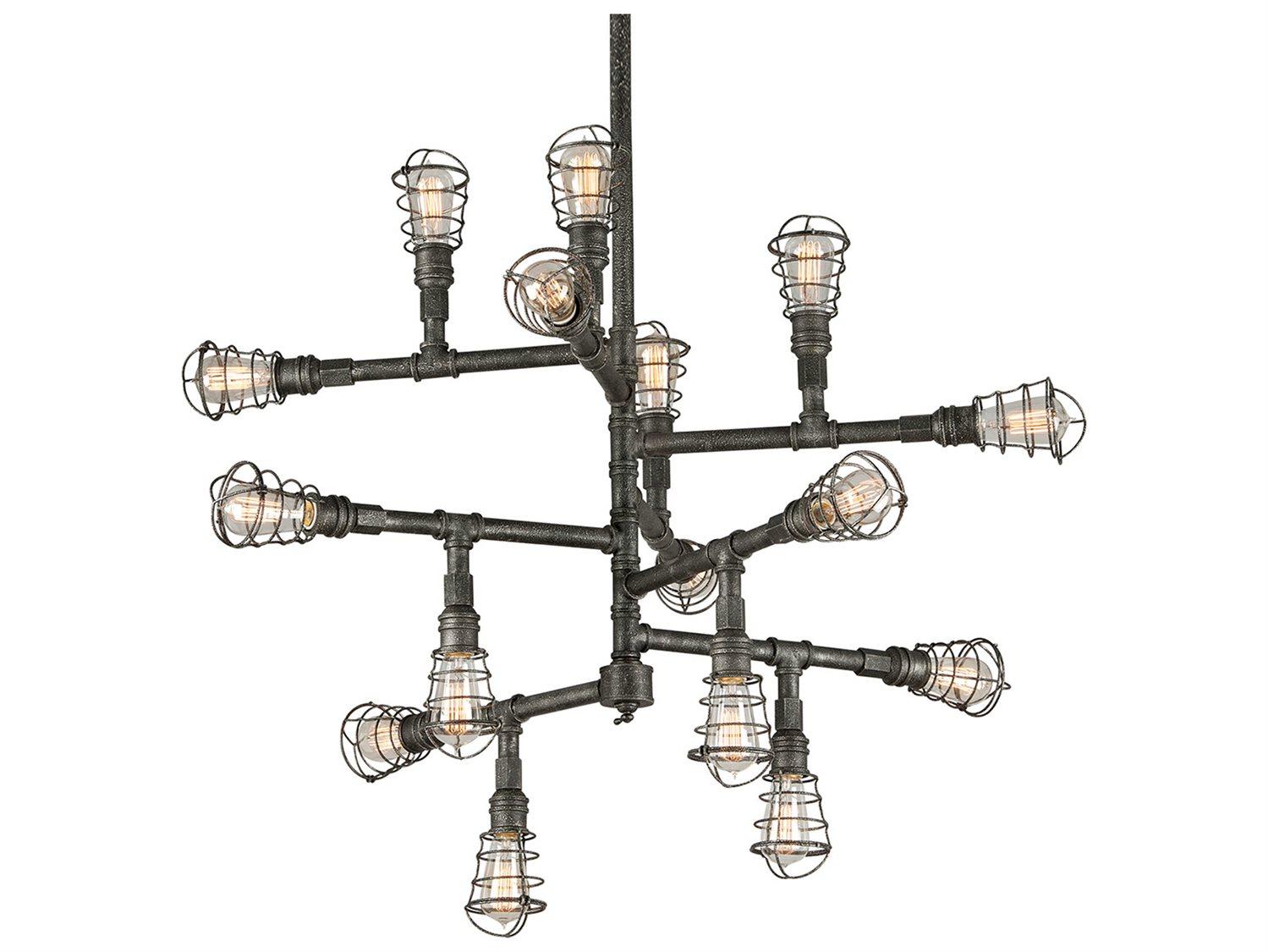 Troy Lighting Conduit 16-Light Aged Pewter Tiered Chandelier
