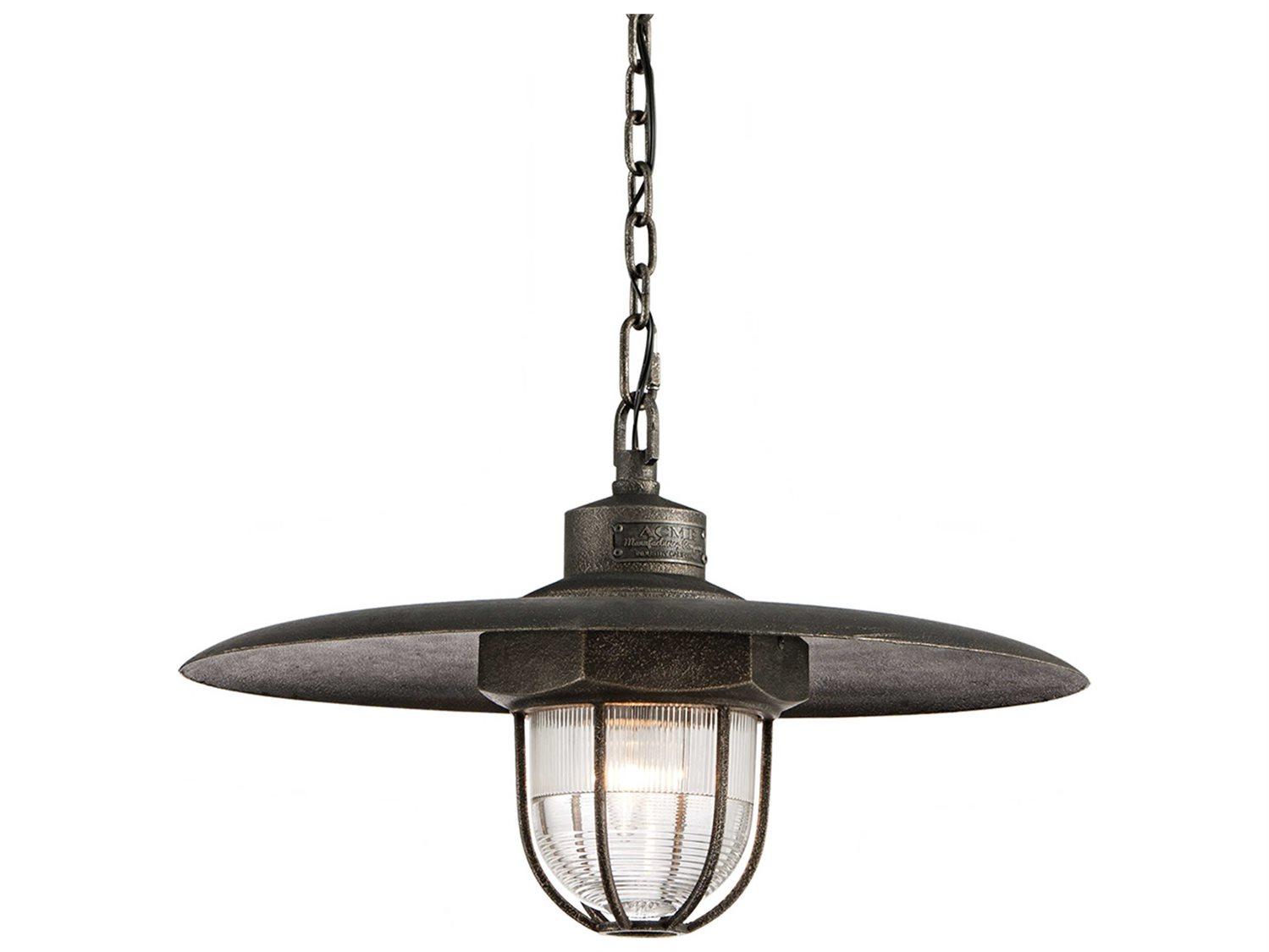 Troy Lighting Acme 1-Light Aged Silver Glass Bell Pendant