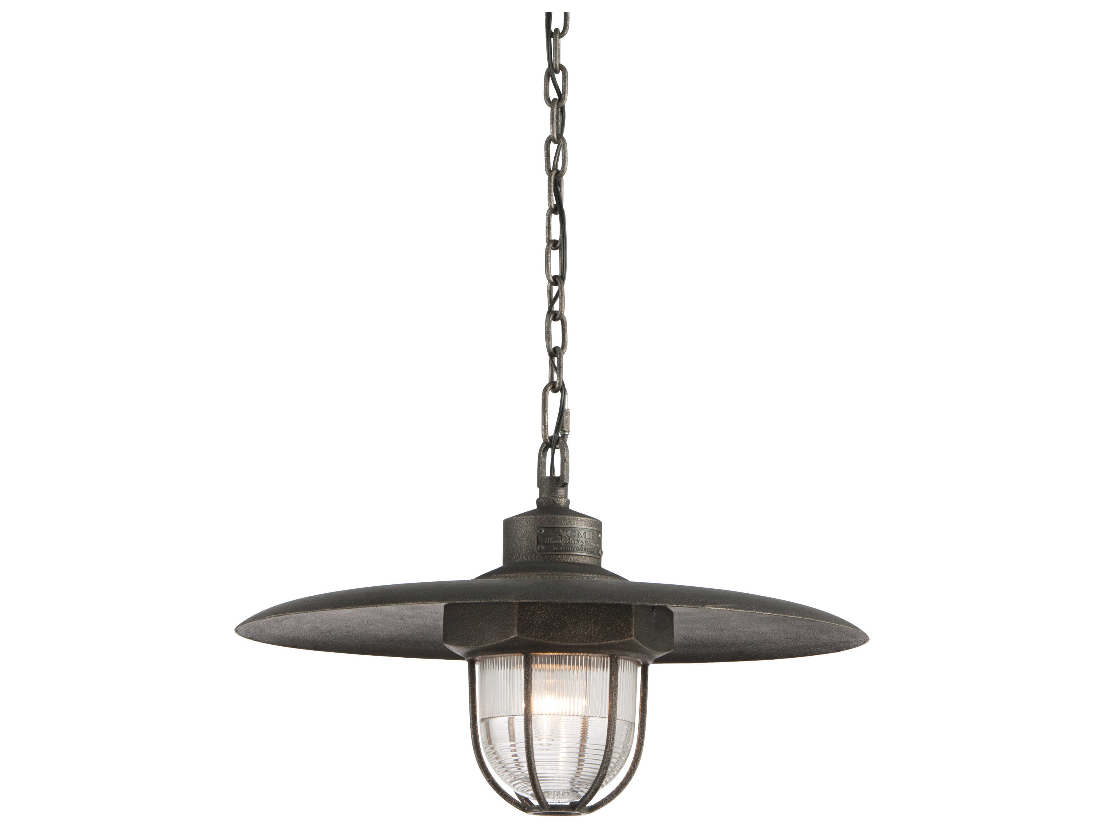 Troy Lighting Acme 1-Light Aged Silver Glass Bell Pendant