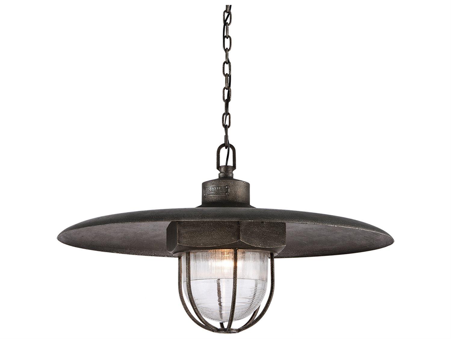 Troy Lighting Acme 1-Light Aged Silver Glass Bell Pendant