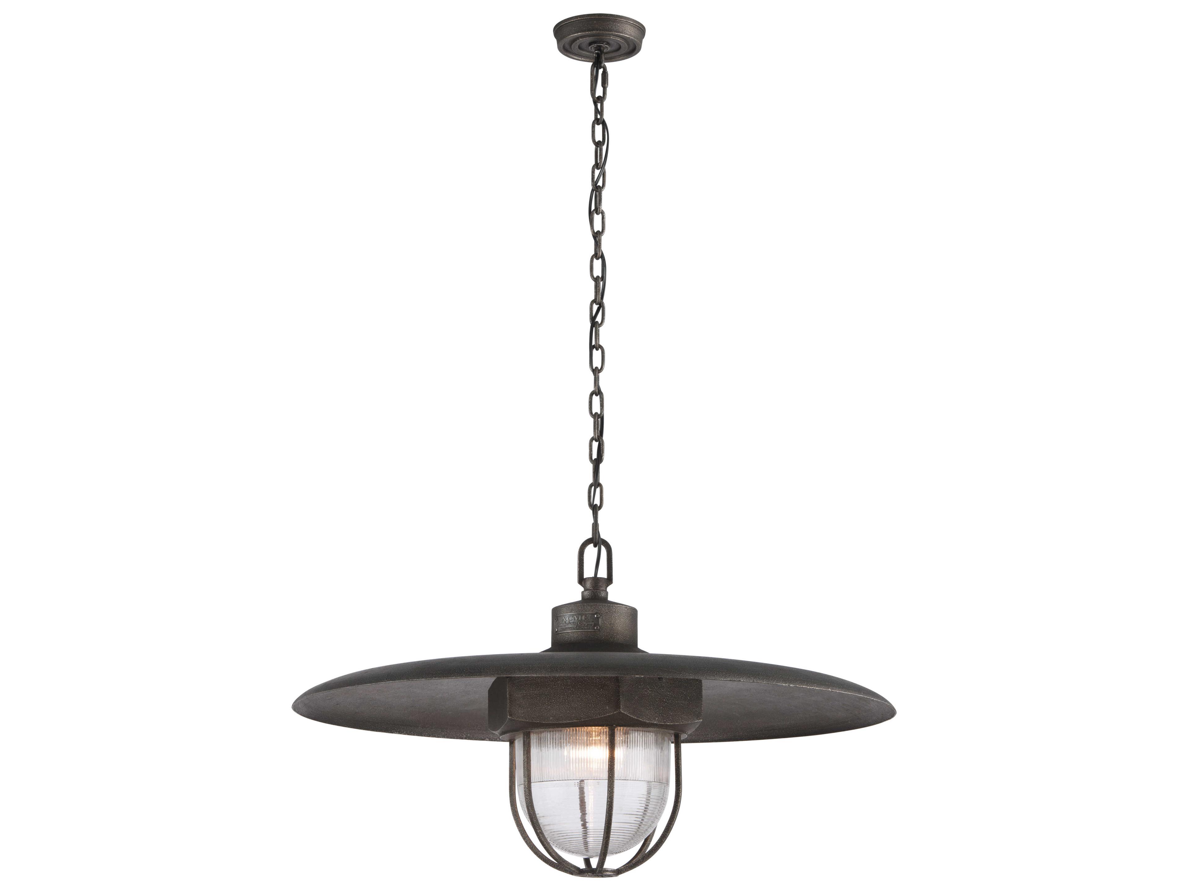 Troy Lighting Acme 1-Light Aged Silver Glass Bell Pendant