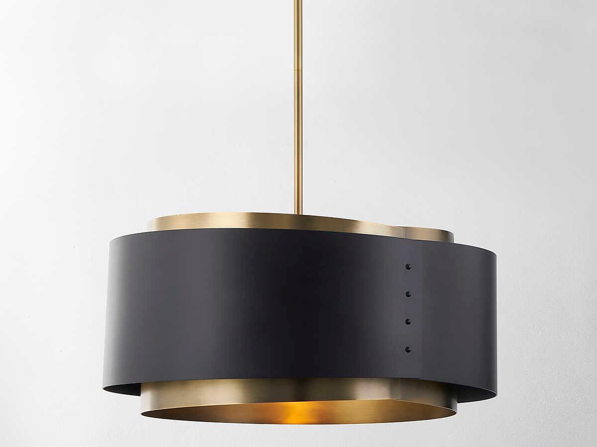 Troy Lighting Roux 1-Light Patina Brass Black Drum Pendant
