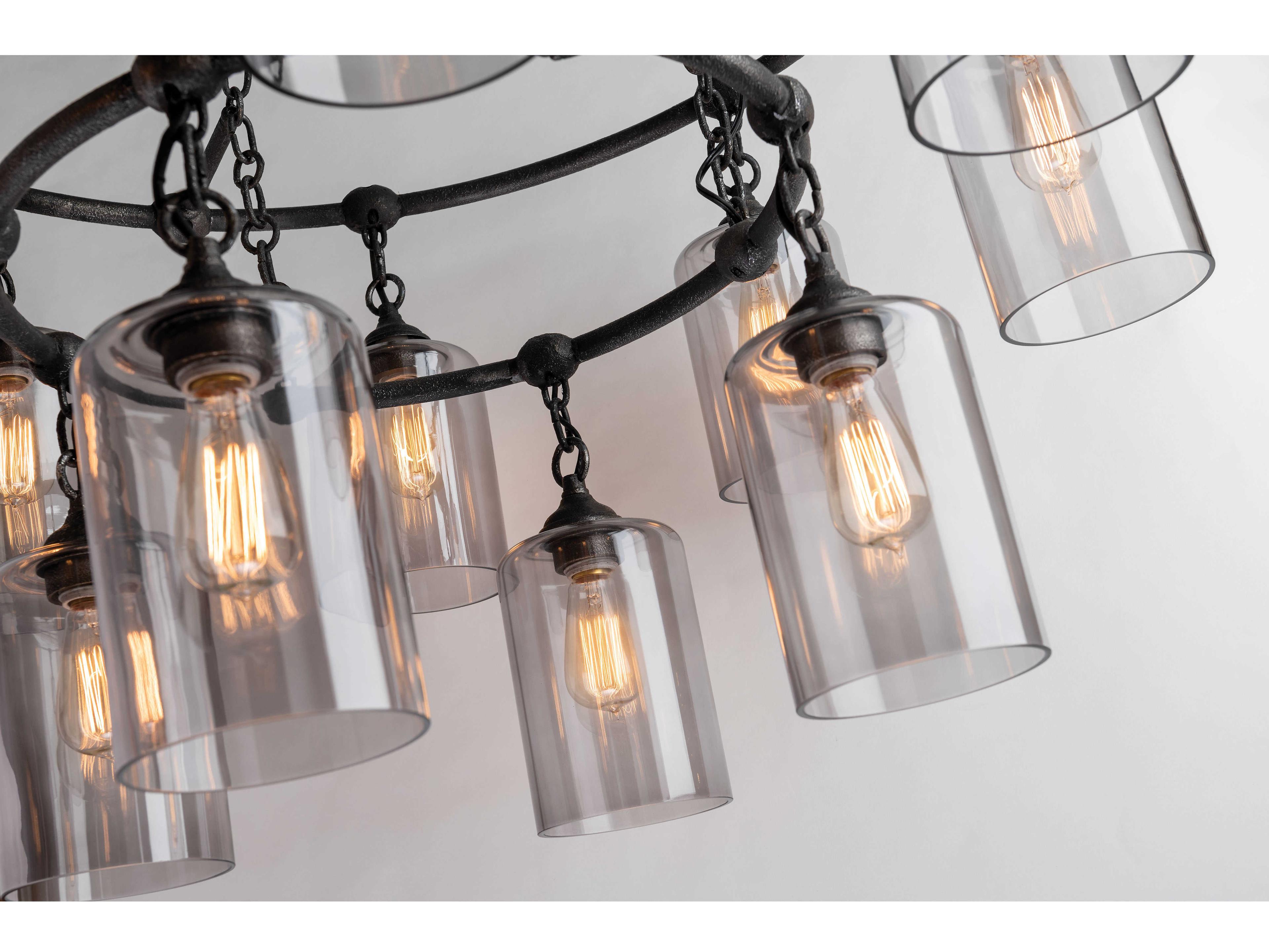 Troy Lighting Gotham 12-Light Aged Silver Glass Candelabra Cylinder Tiered Chandelier