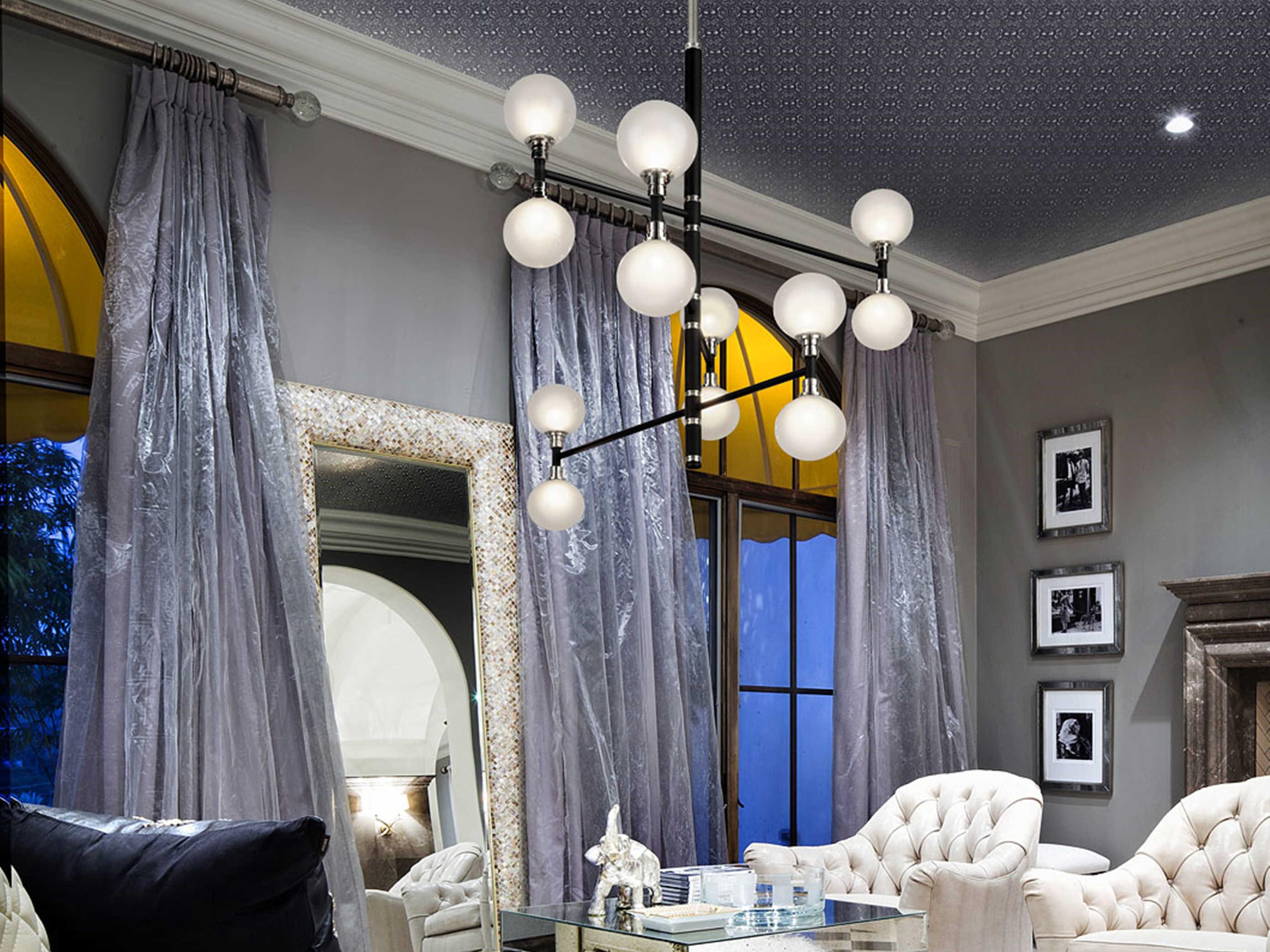 Troy Lighting Andromeda 12-Light Carbide Black And Polished Nickel Glass Globe Tiered Chandelier