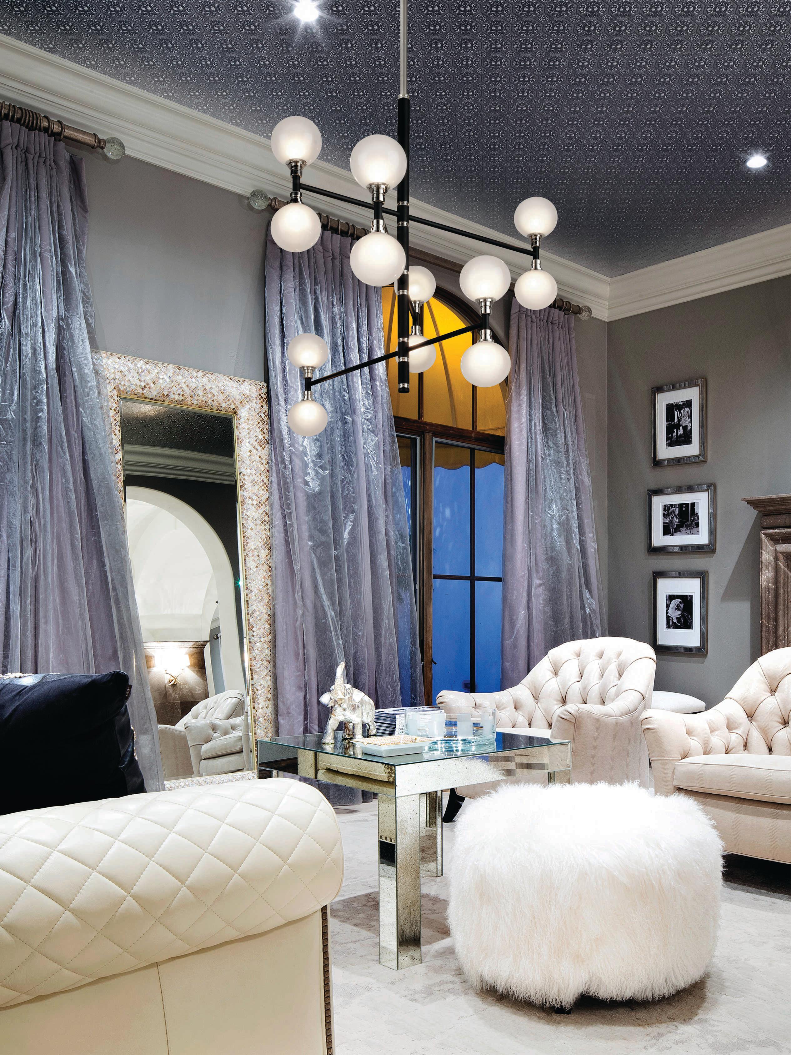 Troy Lighting Andromeda 12-Light Carbide Black And Polished Nickel Glass Globe Tiered Chandelier